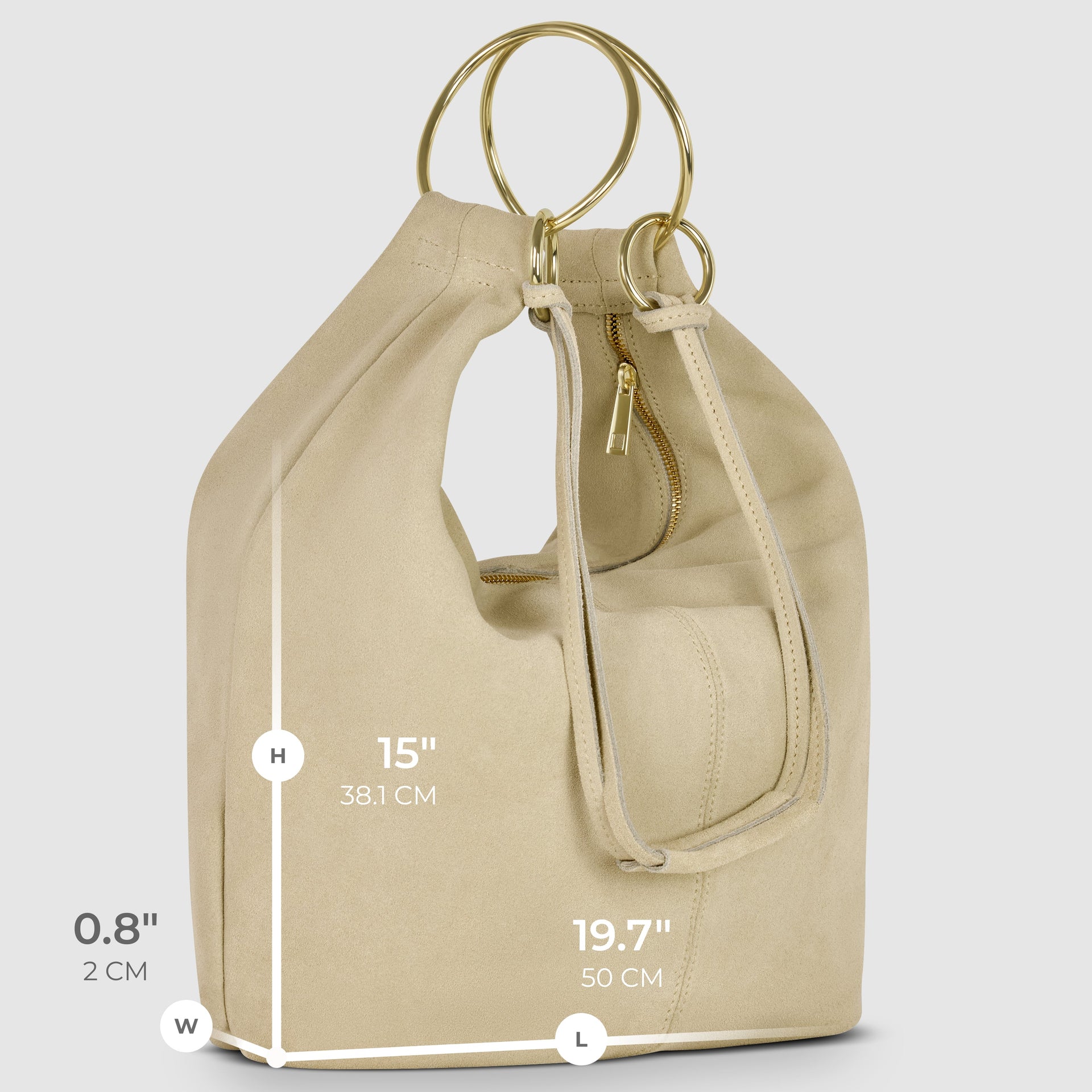 Italian Genuine Suede Slouchy Hobo Bag with Ring Details
