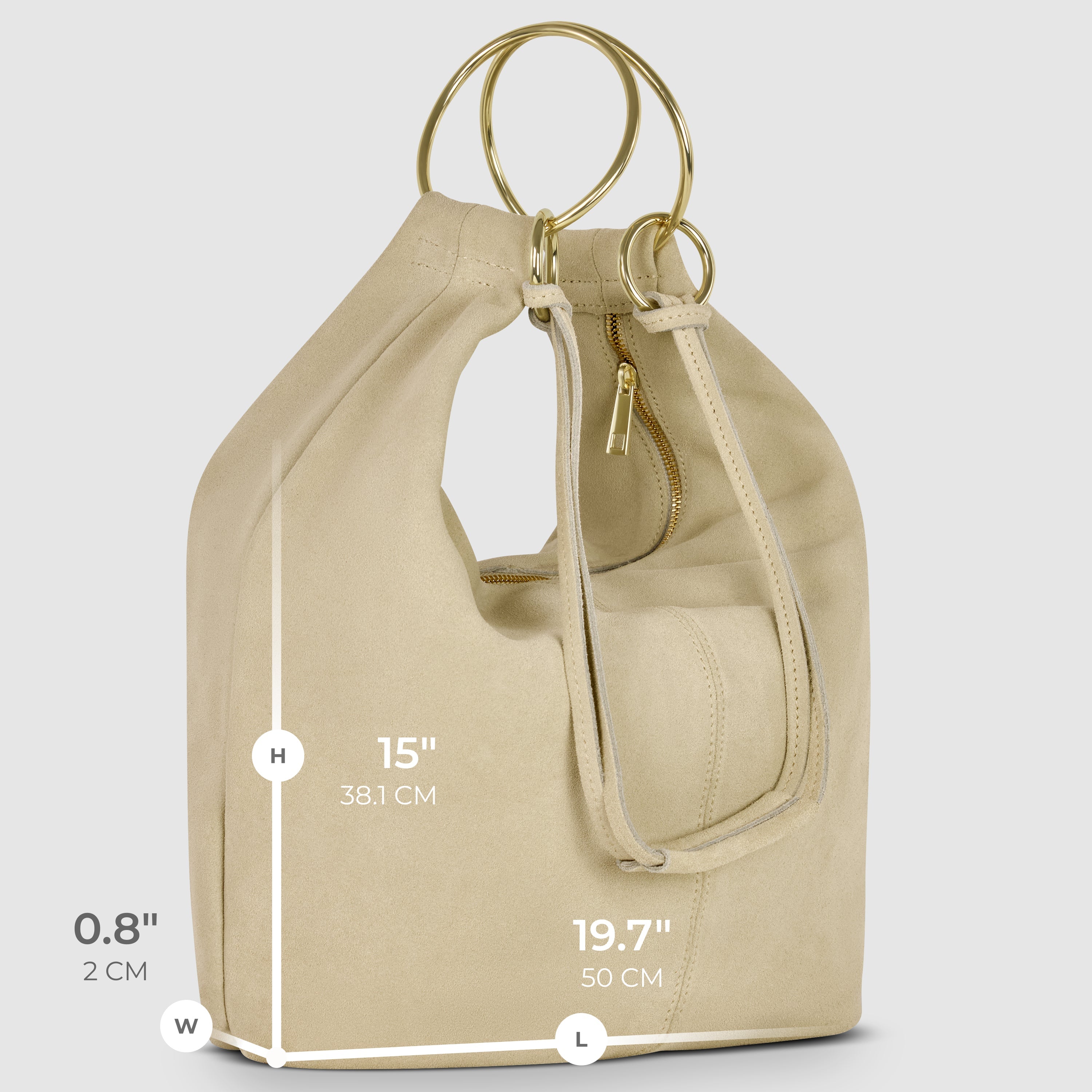 Italian Genuine Suede Slouchy Hobo Bag with Ring Details