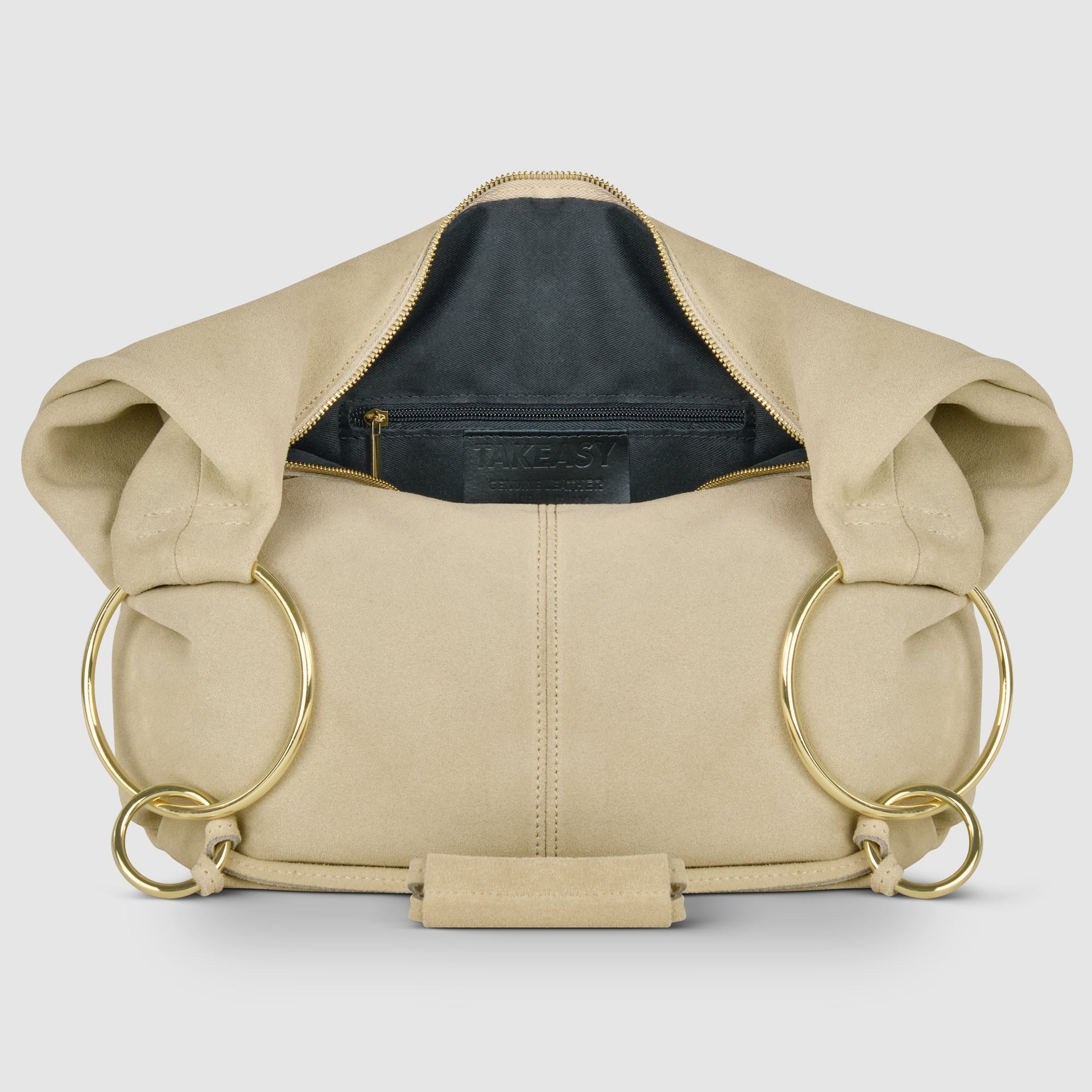 Italian Genuine Suede Slouchy Hobo Bag with Ring Details