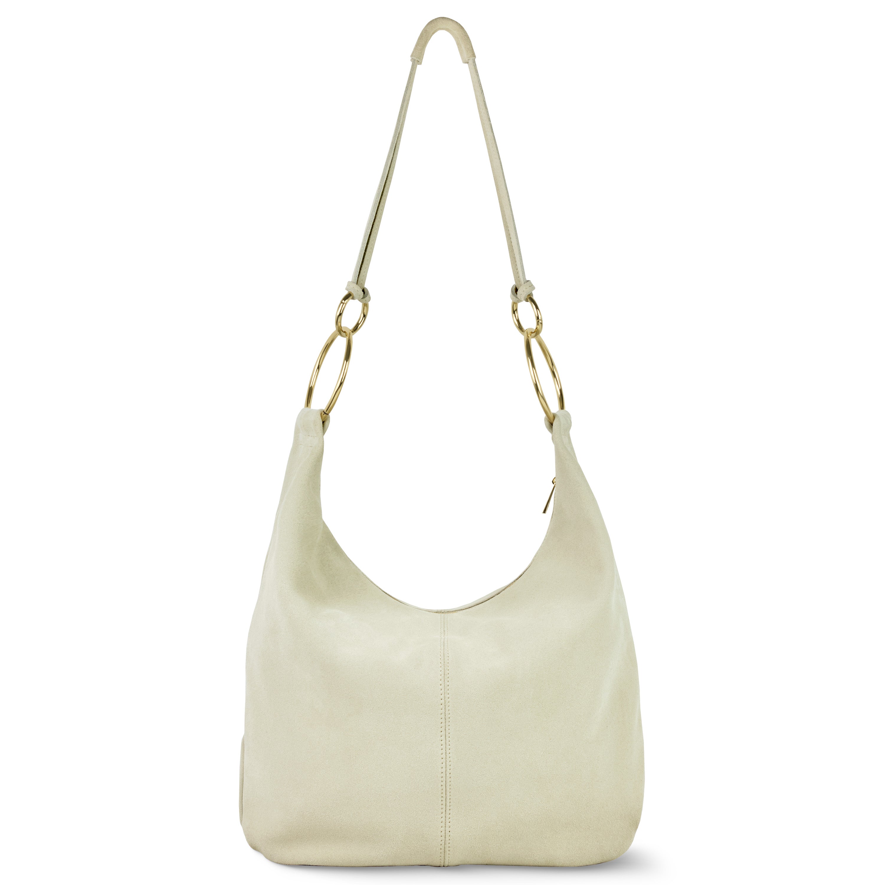 Italian Genuine Suede Slouchy Hobo Bag with Ring Details