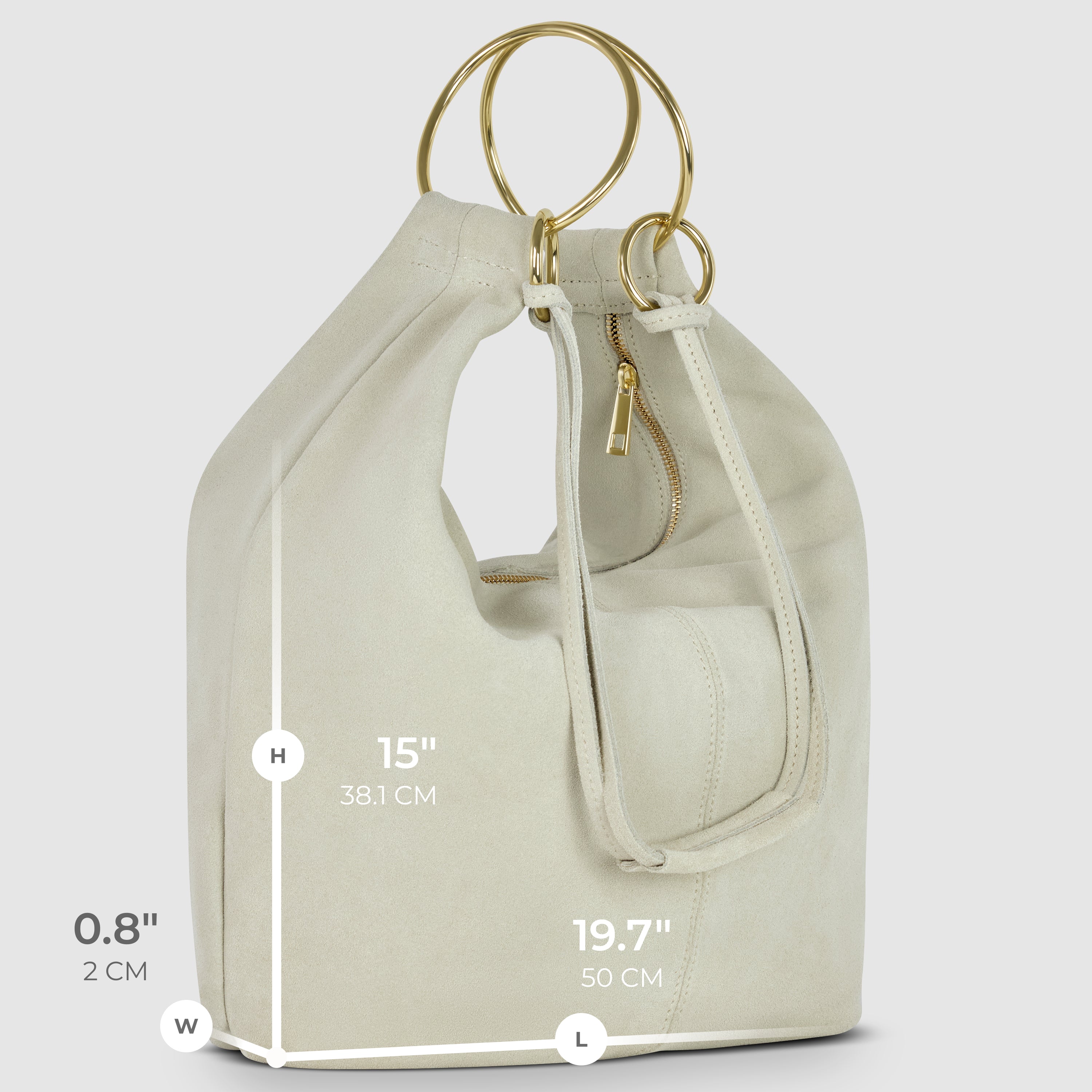 Italian Genuine Suede Slouchy Hobo Bag with Ring Details