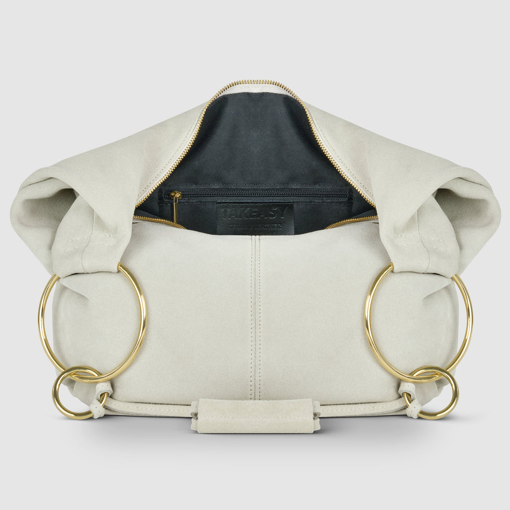 Italian Genuine Suede Slouchy Hobo Bag with Ring Details