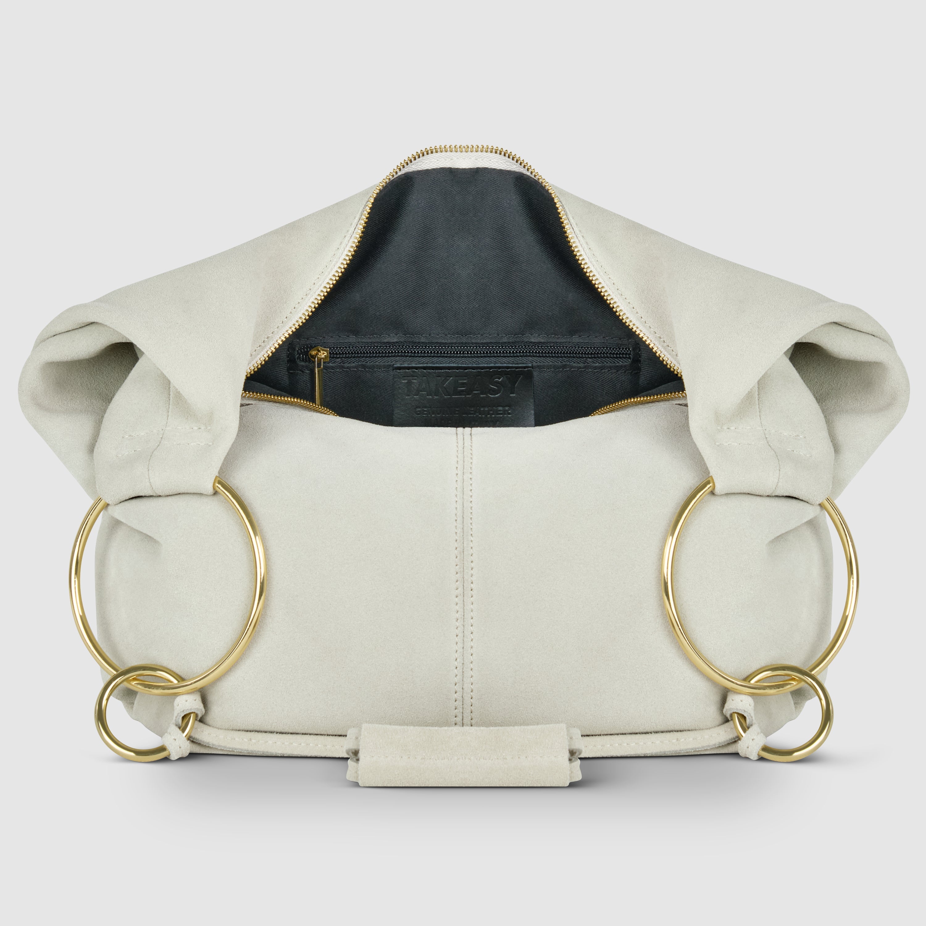 Italian Genuine Suede Slouchy Hobo Bag with Ring Details