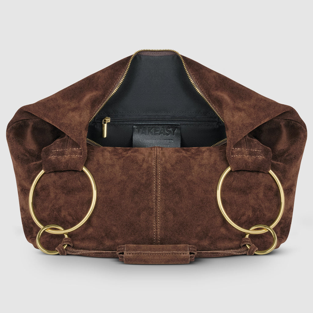 Italian Genuine Suede Slouchy Hobo Bag with Ring Details