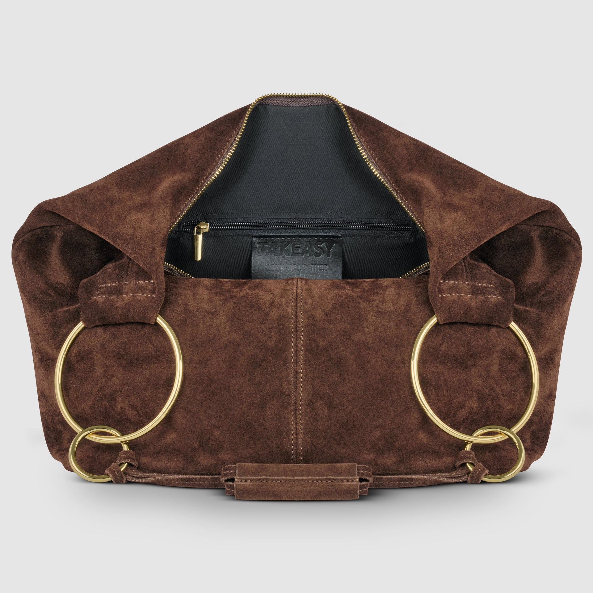 Italian Genuine Suede Slouchy Hobo Bag with Ring Details