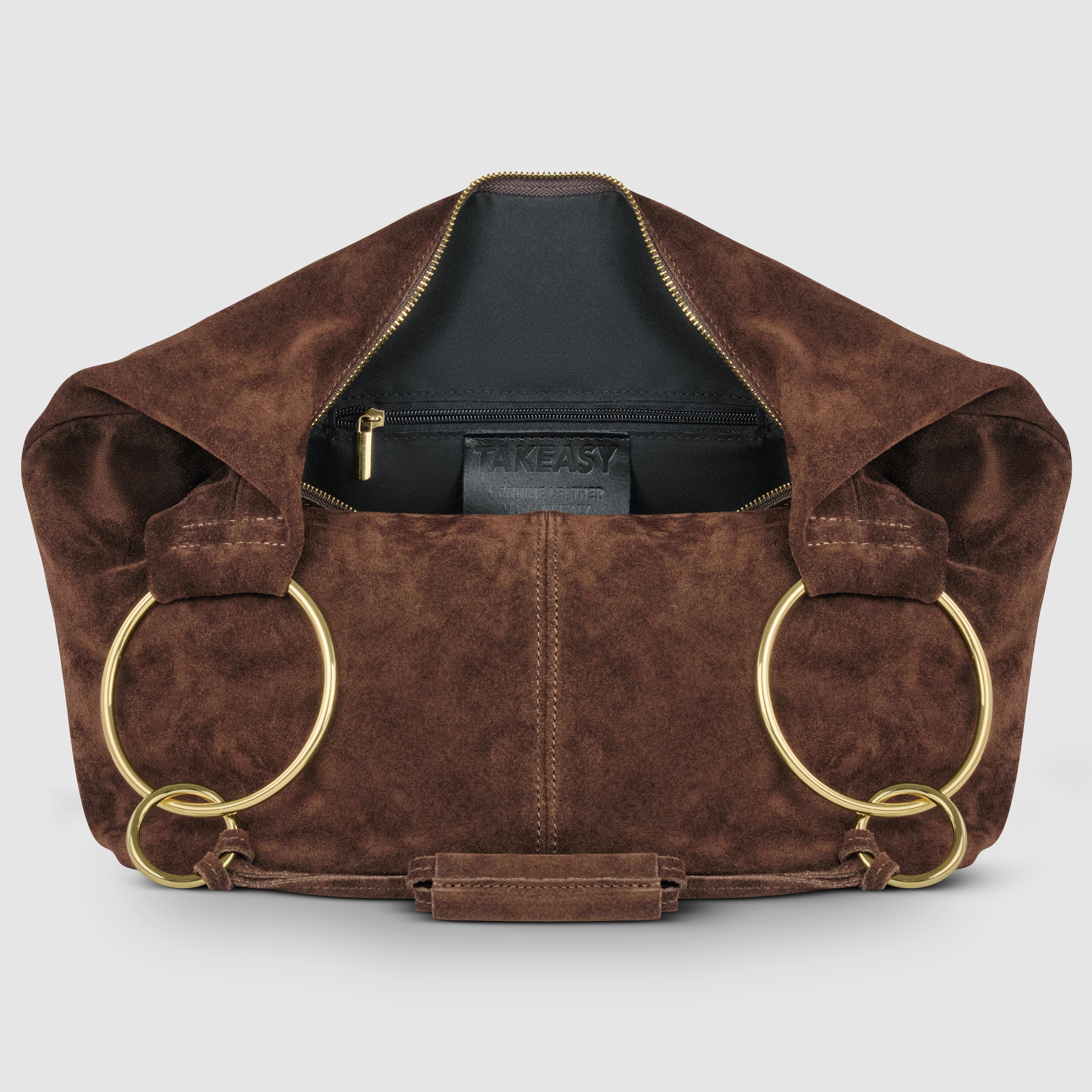 Italian Genuine Suede Slouchy Hobo Bag with Ring Details