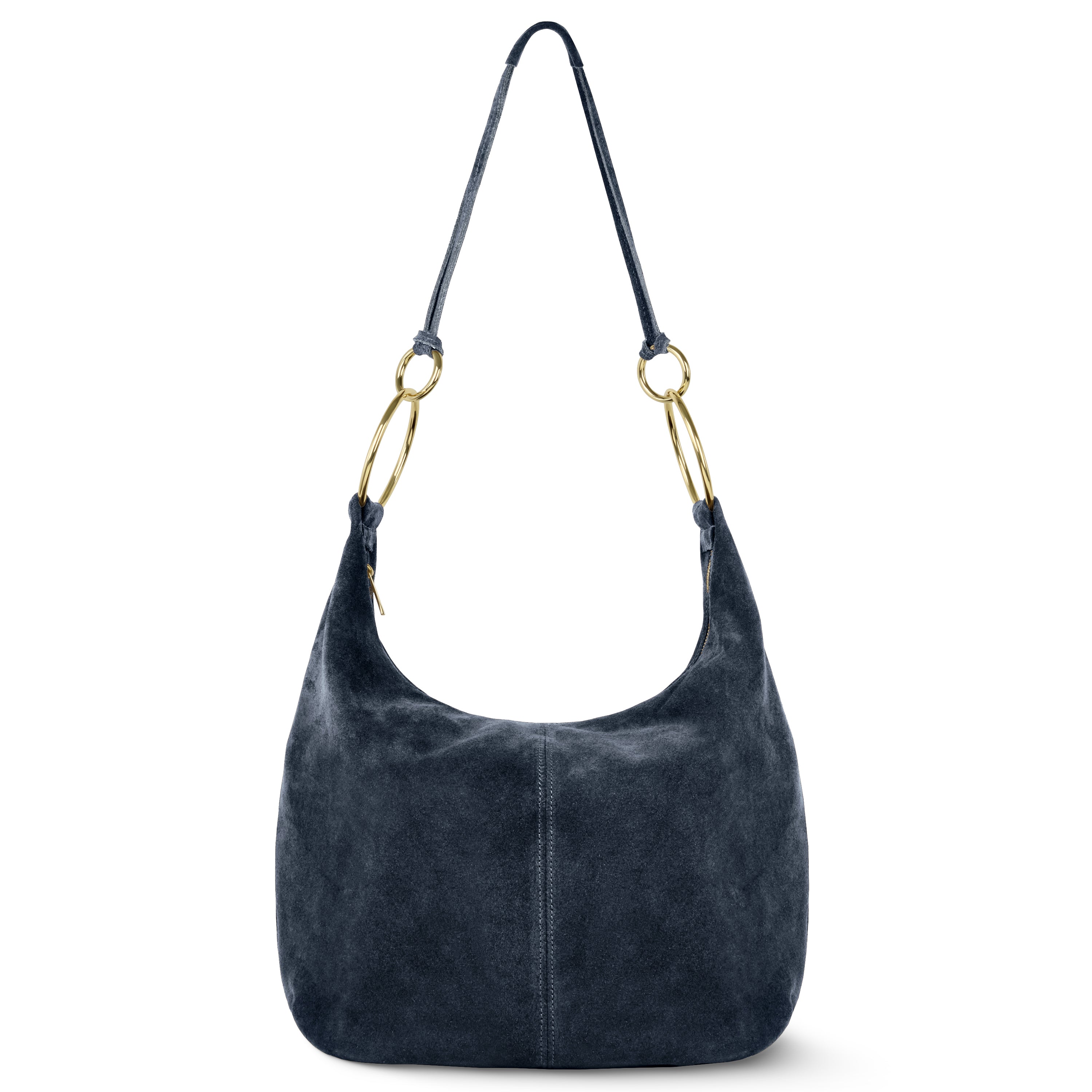 Italian Genuine Suede Slouchy Hobo Bag with Ring Details