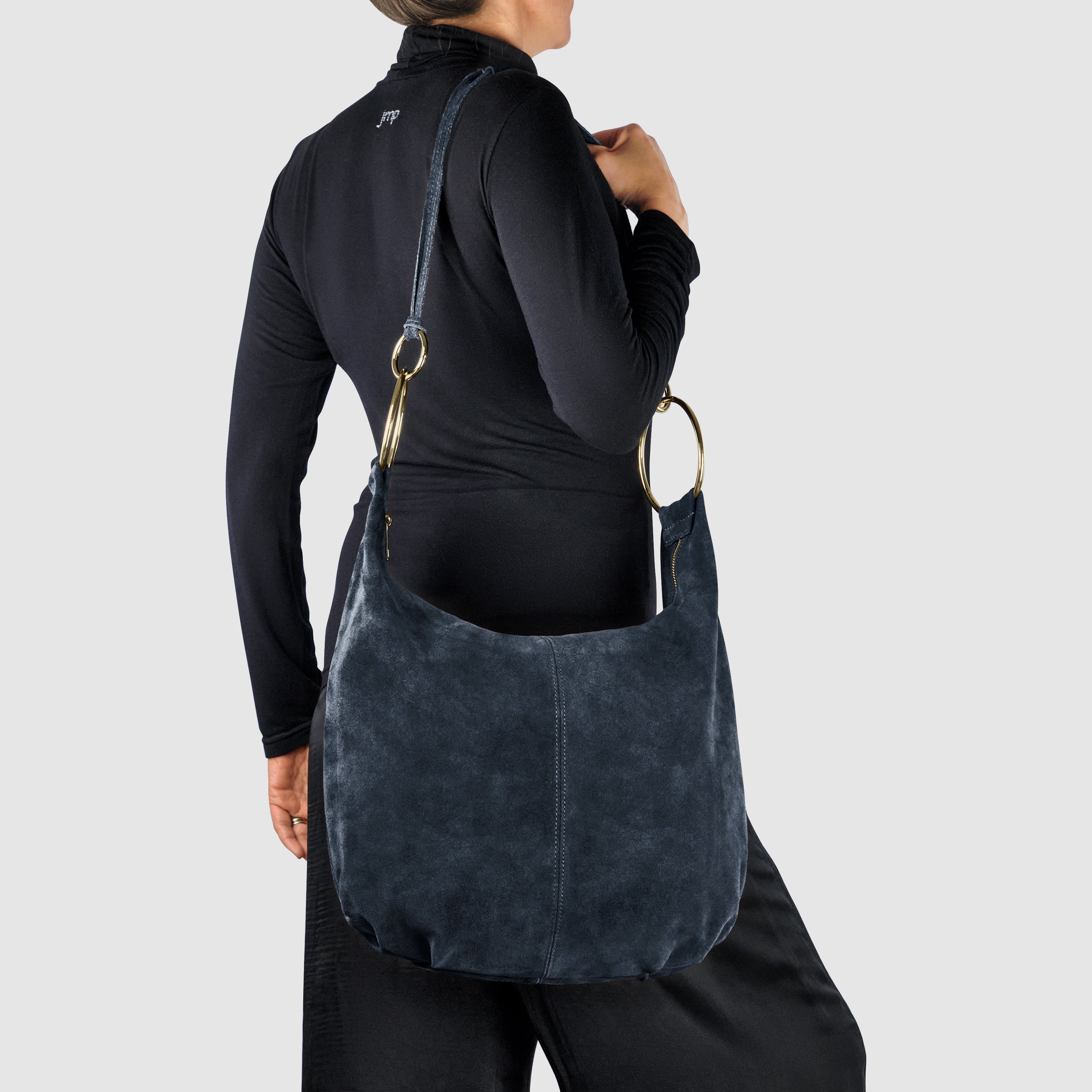 Italian Genuine Suede Slouchy Hobo Bag with Ring Details
