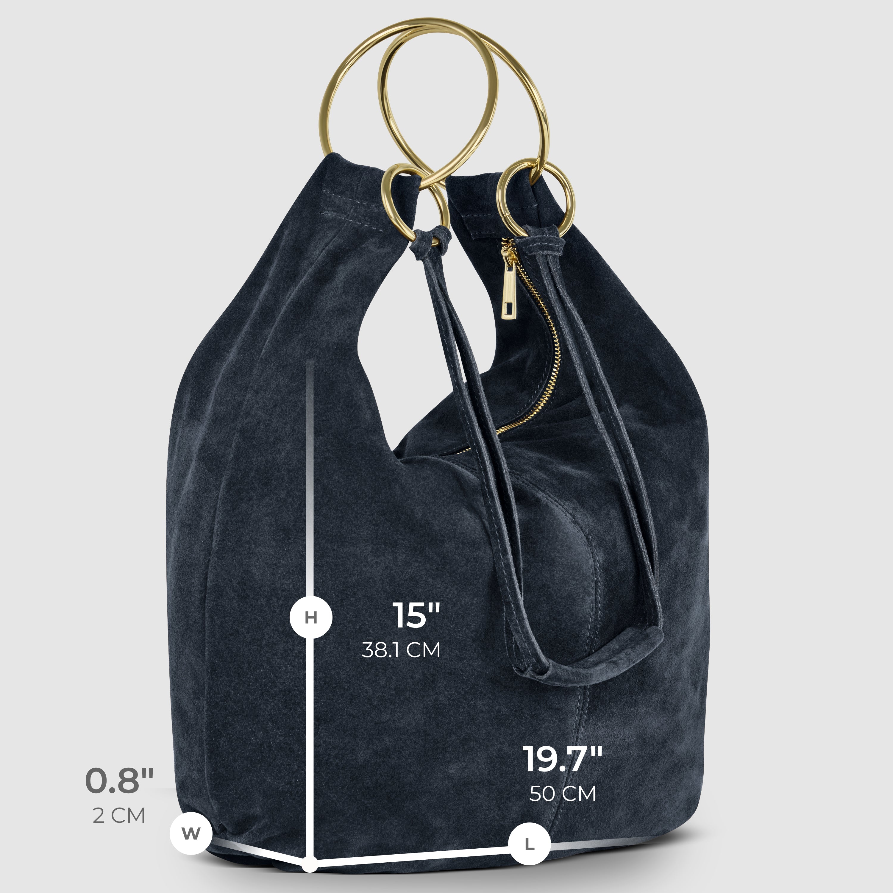 Italian Genuine Suede Slouchy Hobo Bag with Ring Details