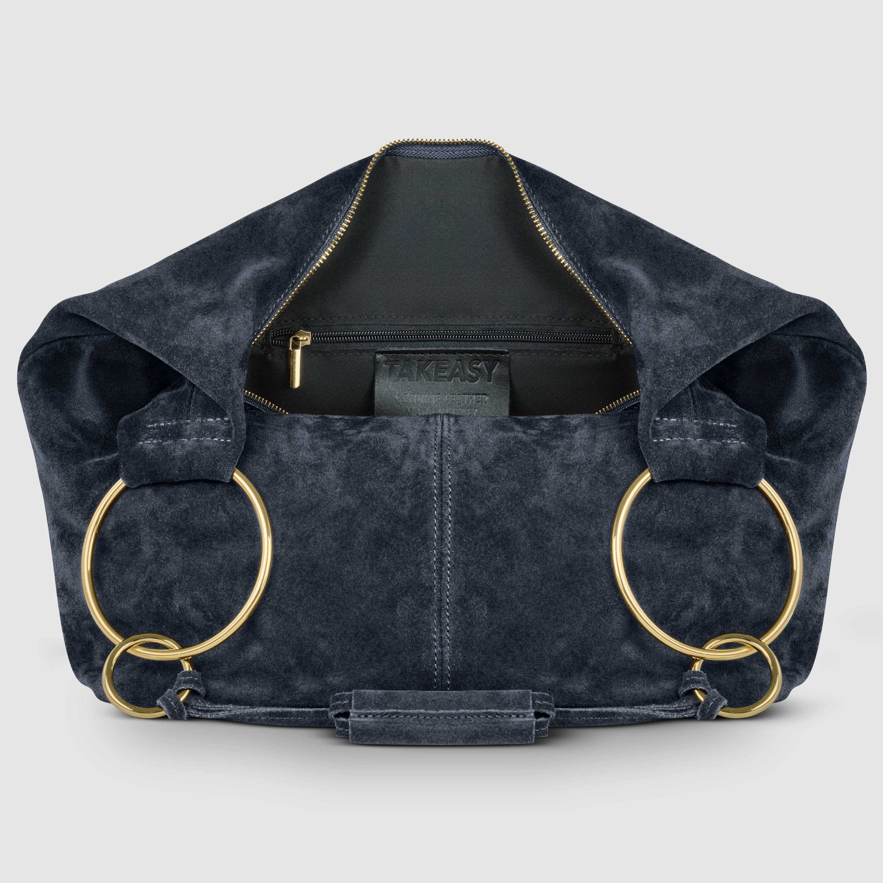 Italian Genuine Suede Slouchy Hobo Bag with Ring Details