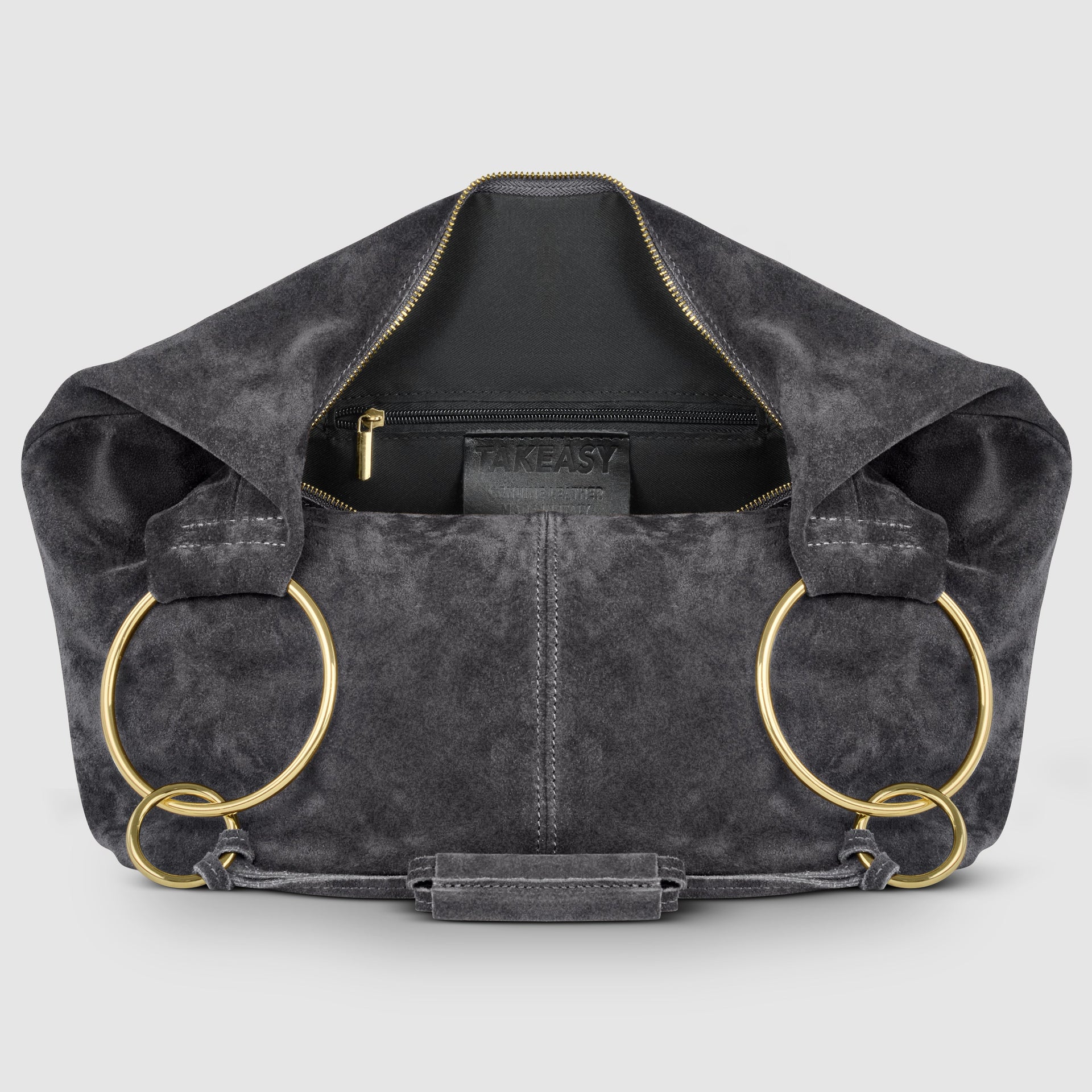 Italian Genuine Suede Slouchy Hobo Bag with Ring Details