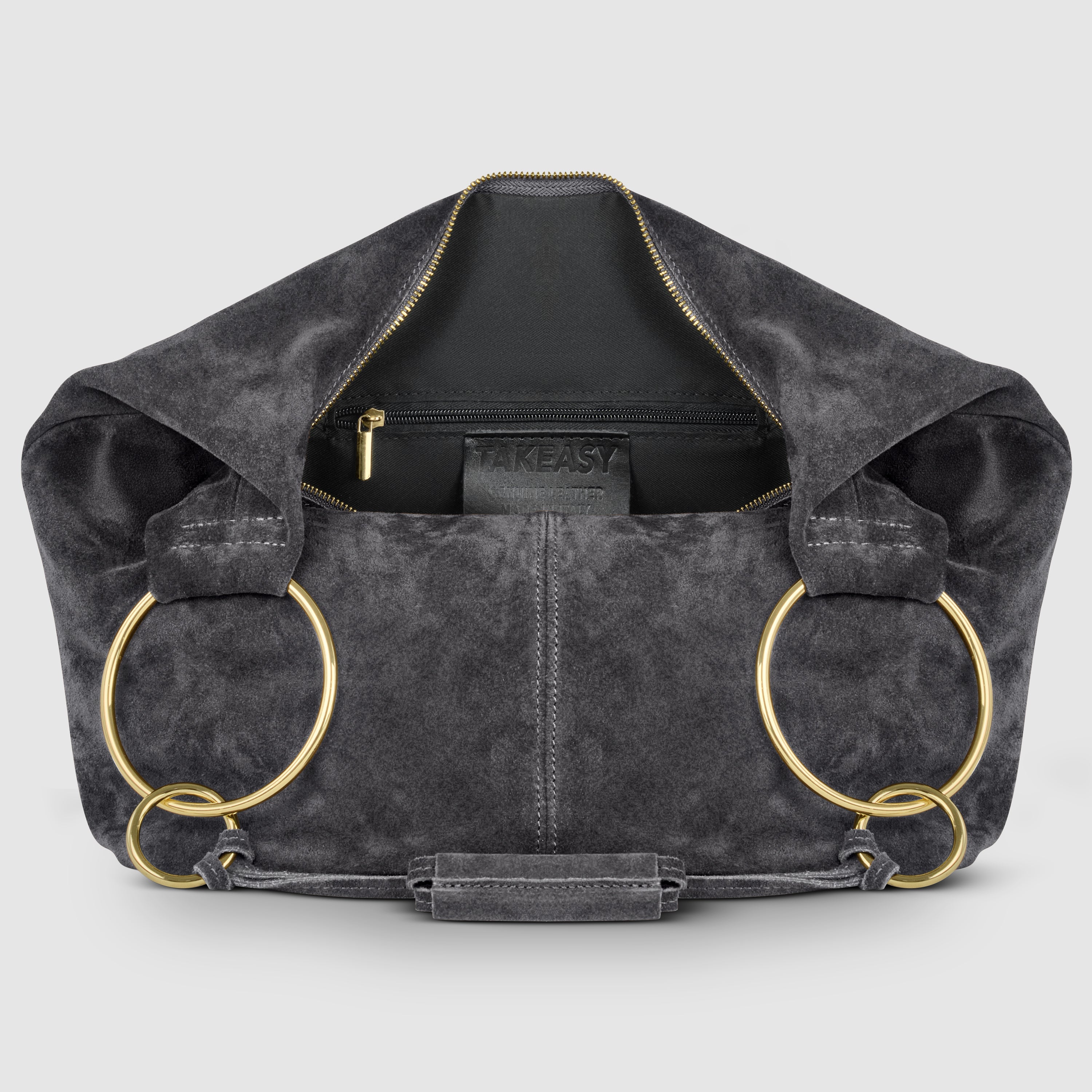 Italian Genuine Suede Slouchy Hobo Bag with Ring Details