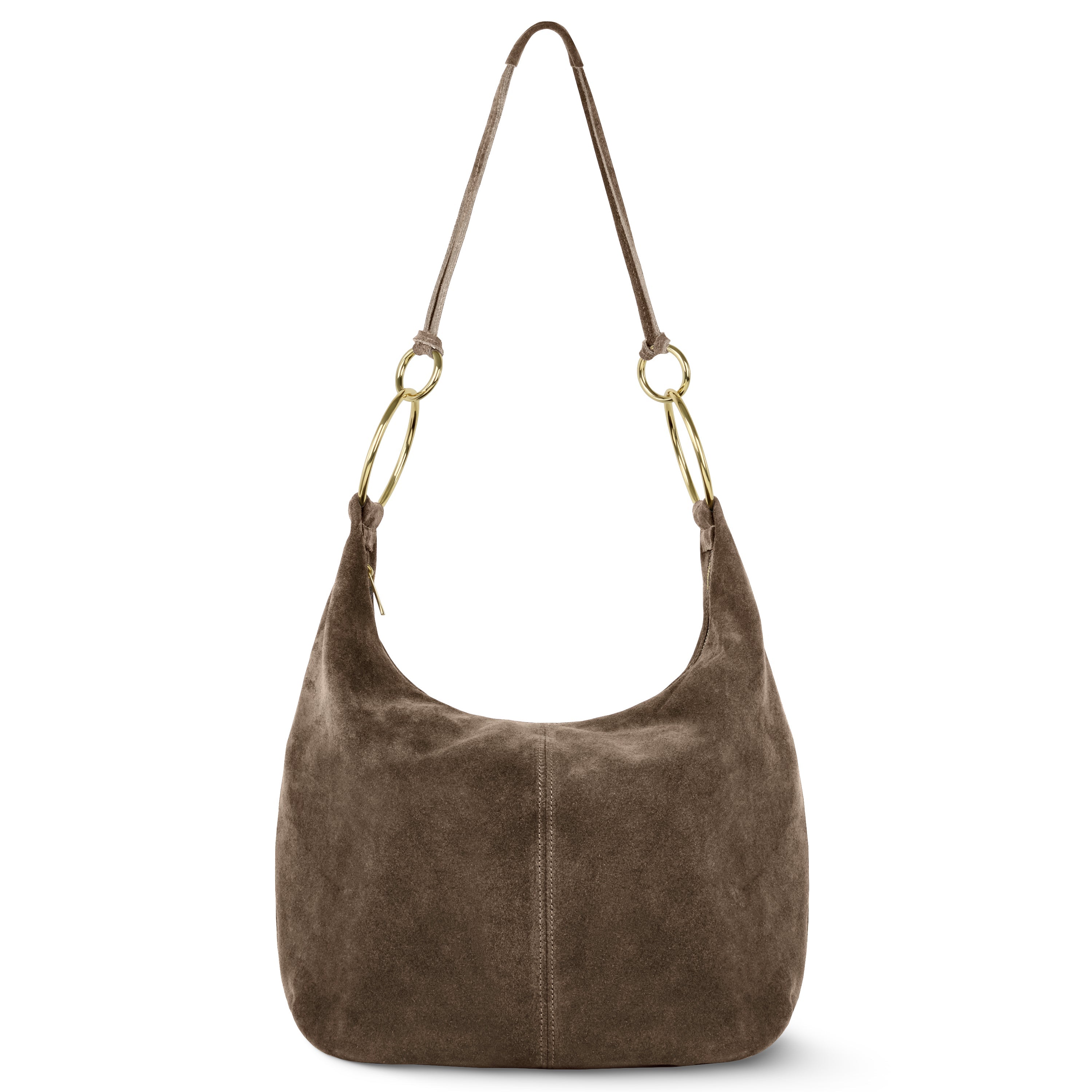 Italian Genuine Suede Slouchy Hobo Bag with Ring Details