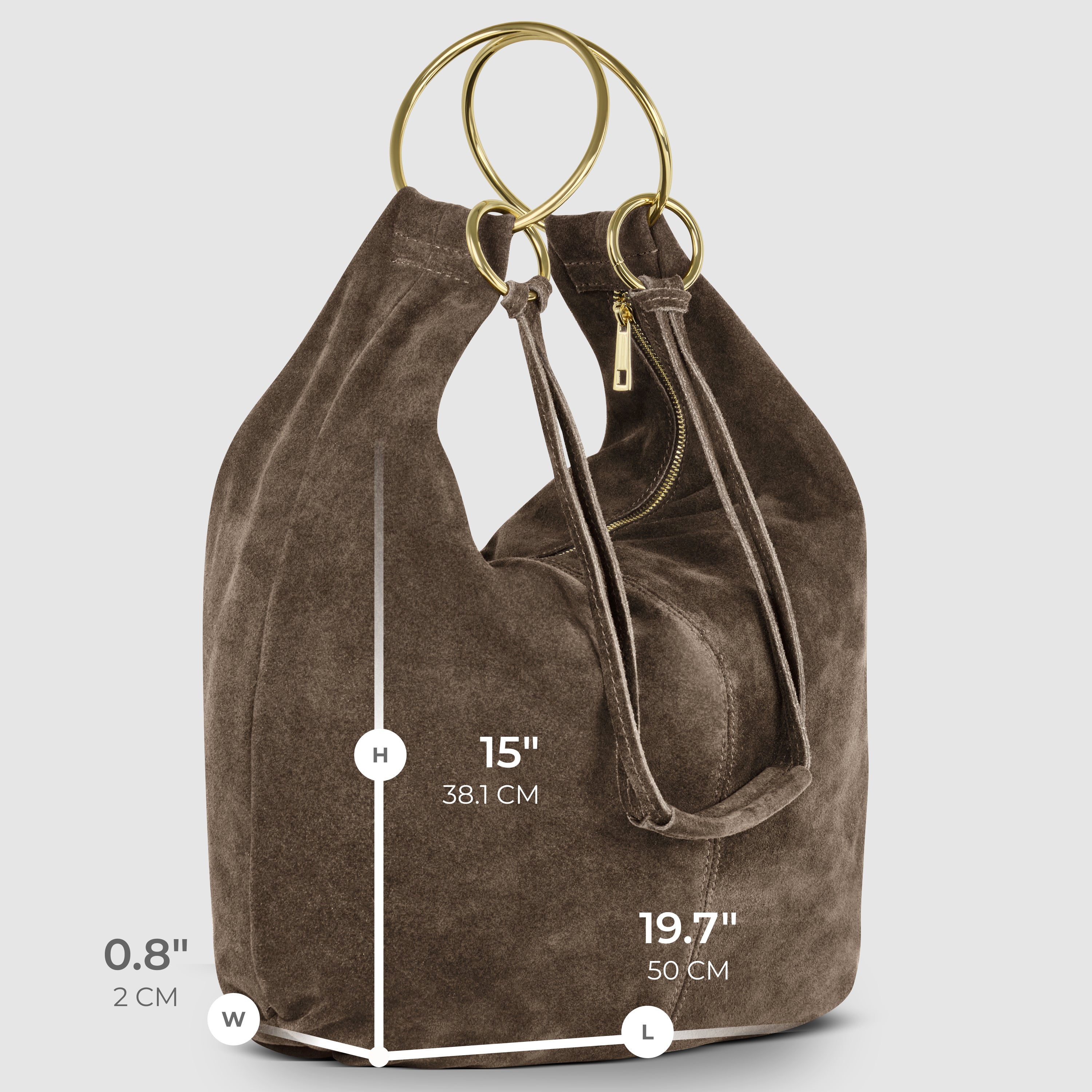Italian Genuine Suede Slouchy Hobo Bag with Ring Details