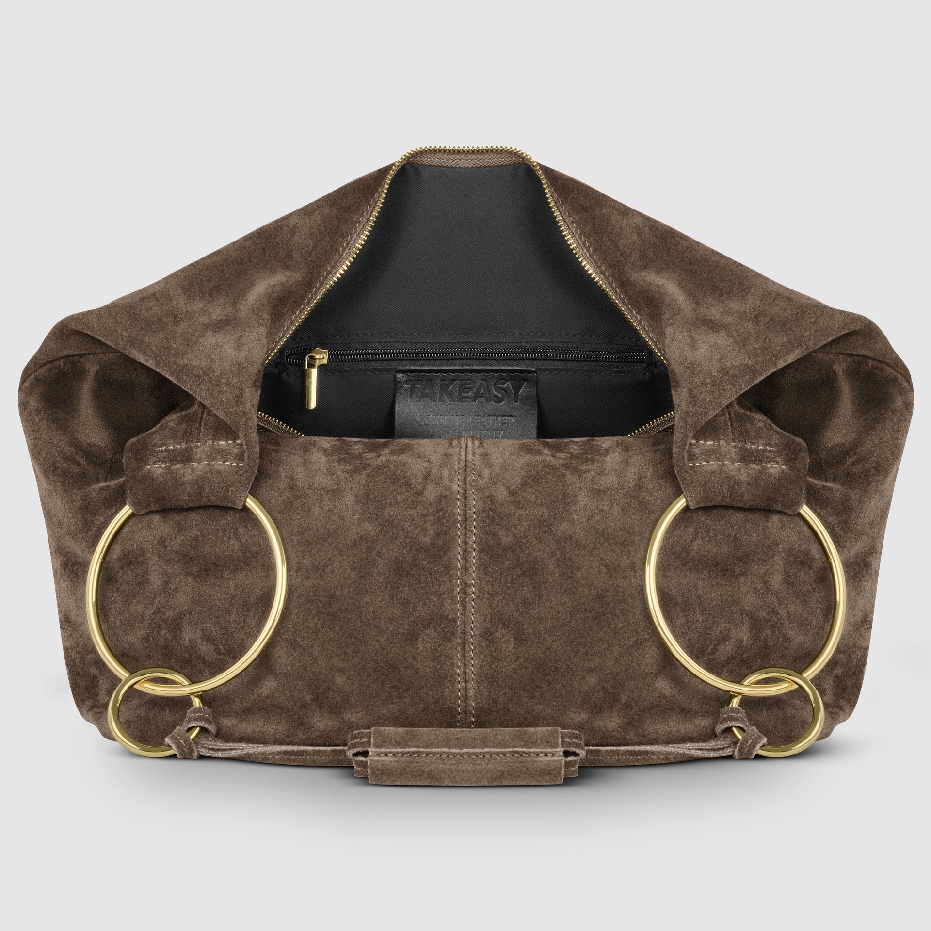 Italian Genuine Suede Slouchy Hobo Bag with Ring Details