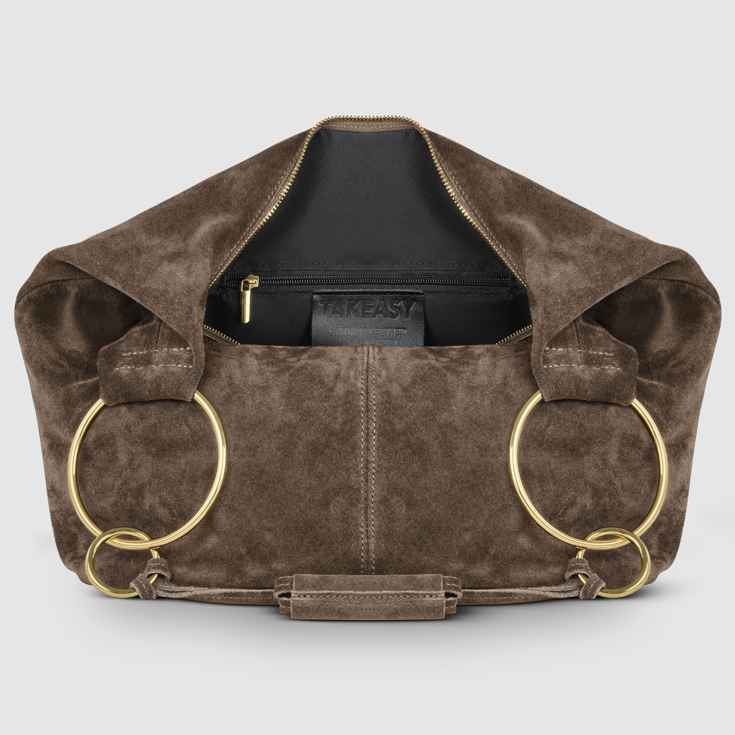 Italian Genuine Suede Slouchy Hobo Bag with Ring Details