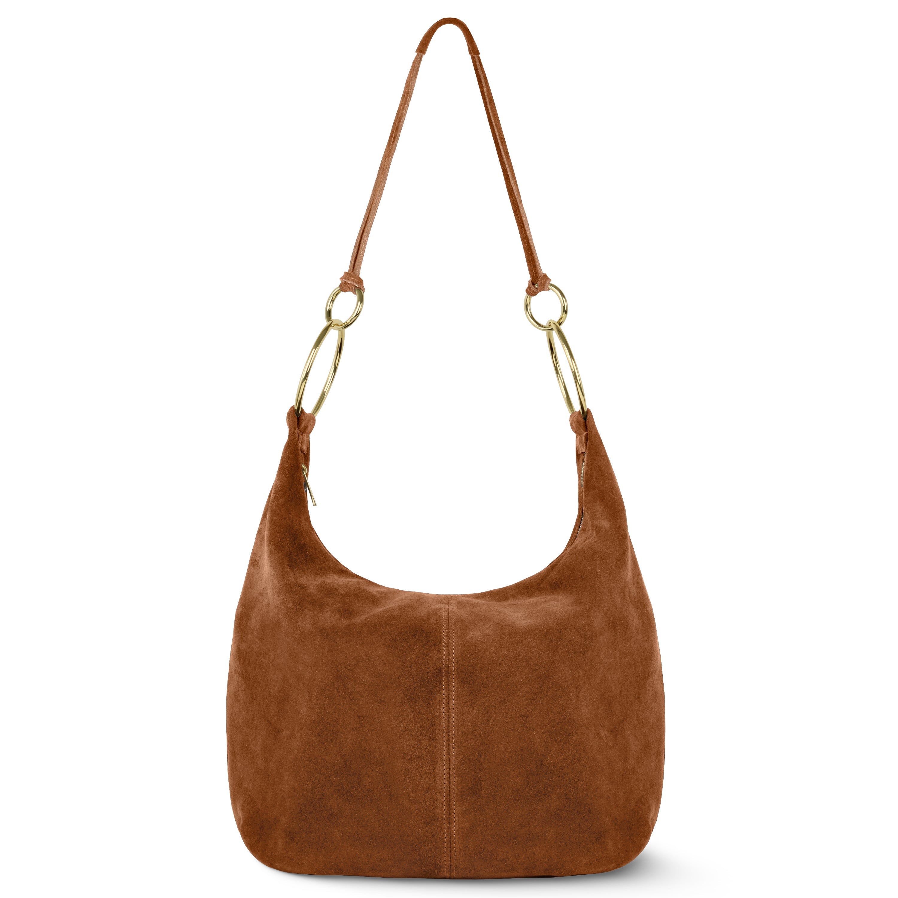 Italian Genuine Suede Slouchy Hobo Bag with Ring Details
