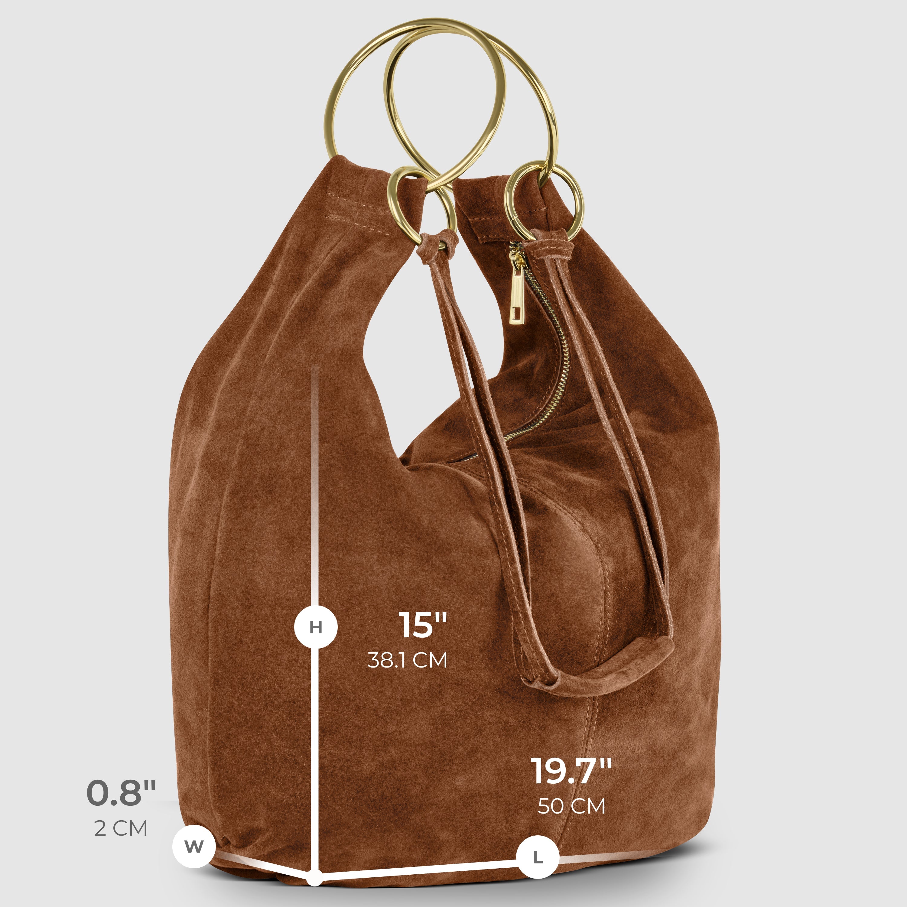 Italian Genuine Suede Slouchy Hobo Bag with Ring Details