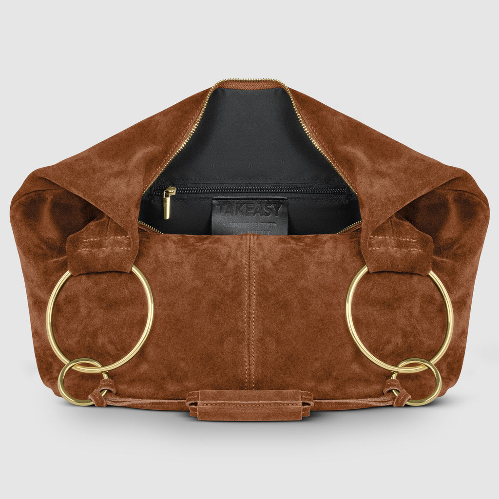 Italian Genuine Suede Slouchy Hobo Bag with Ring Details