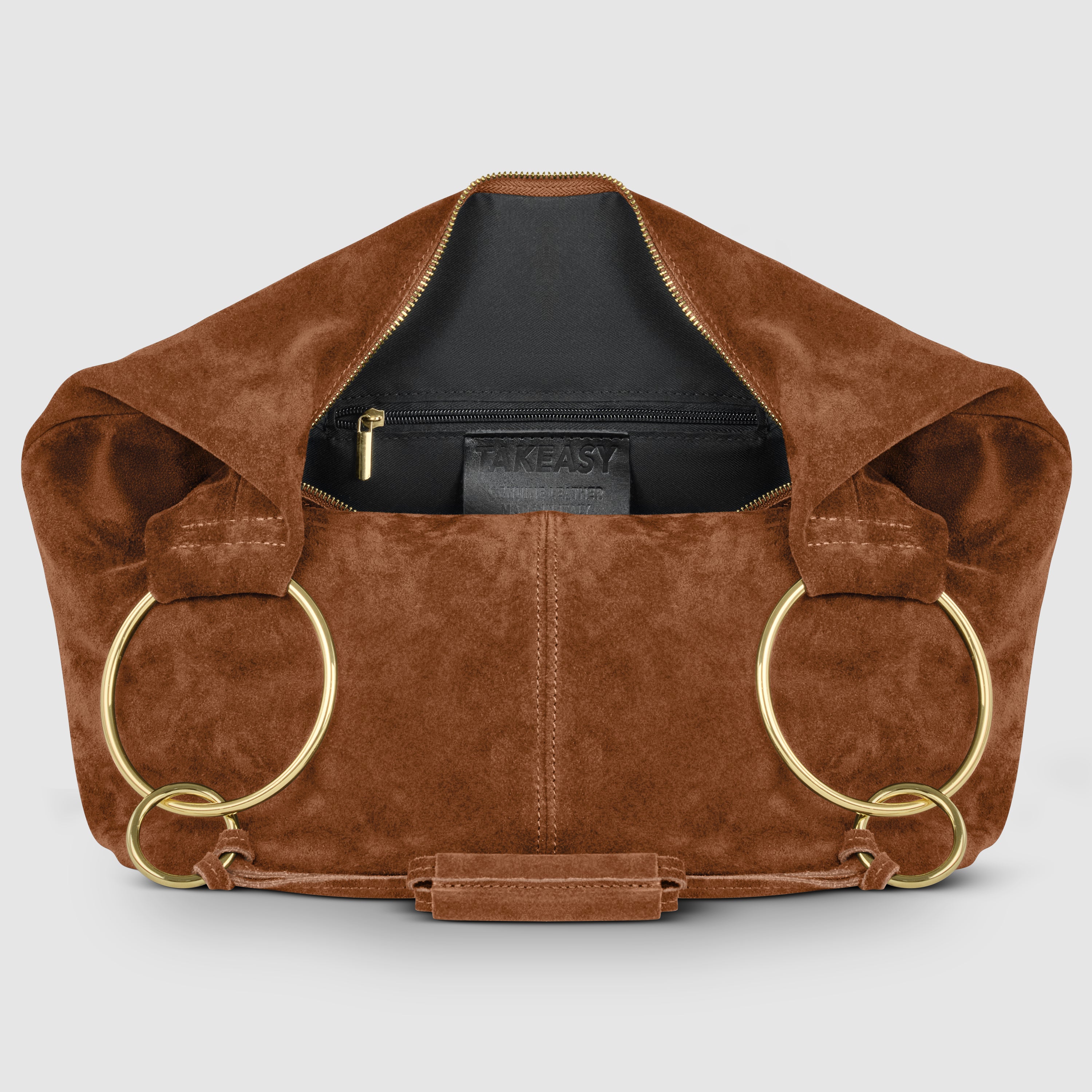 Italian Genuine Suede Slouchy Hobo Bag with Ring Details