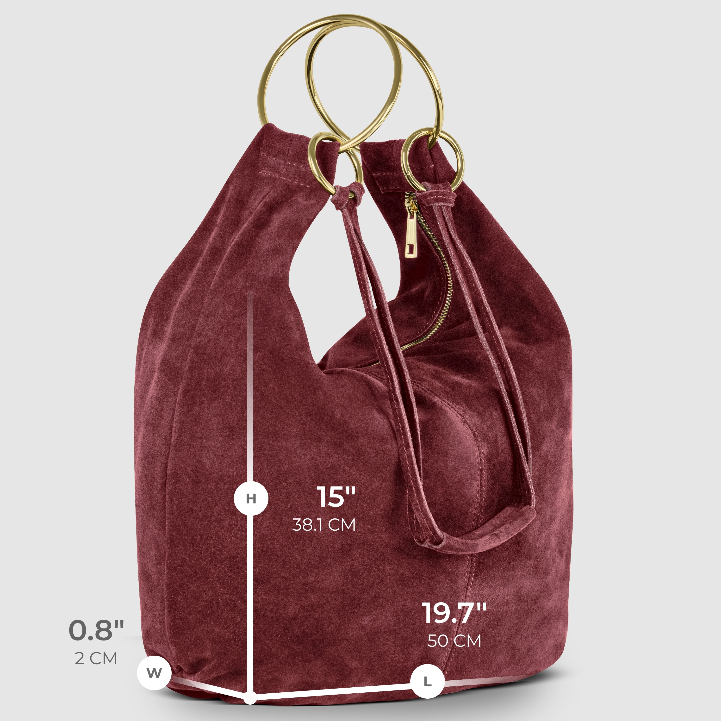 Italian Genuine Suede Slouchy Hobo Bag with Ring Details