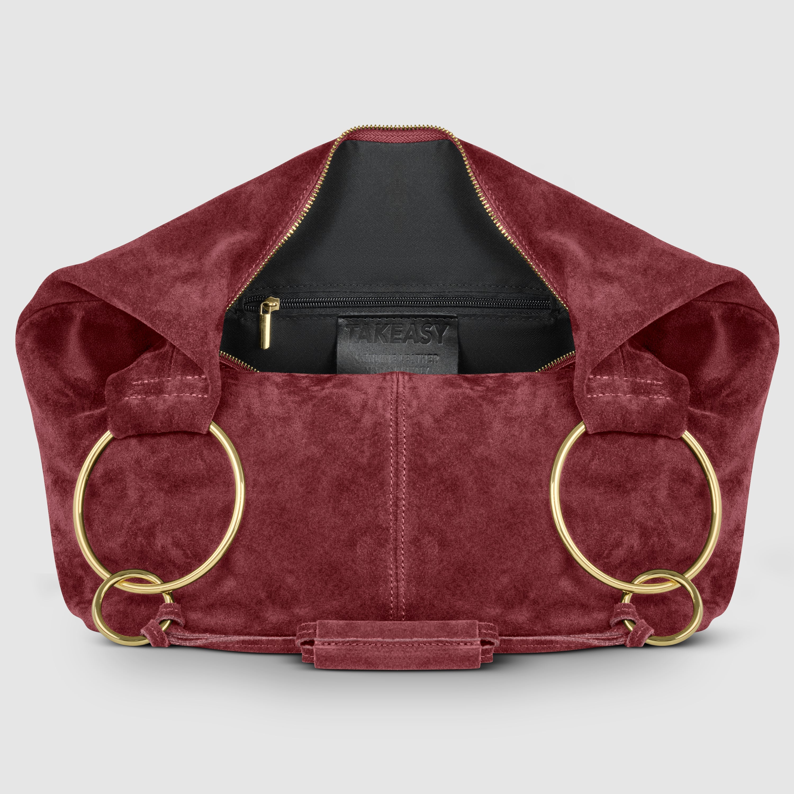 Italian Genuine Suede Slouchy Hobo Bag with Ring Details