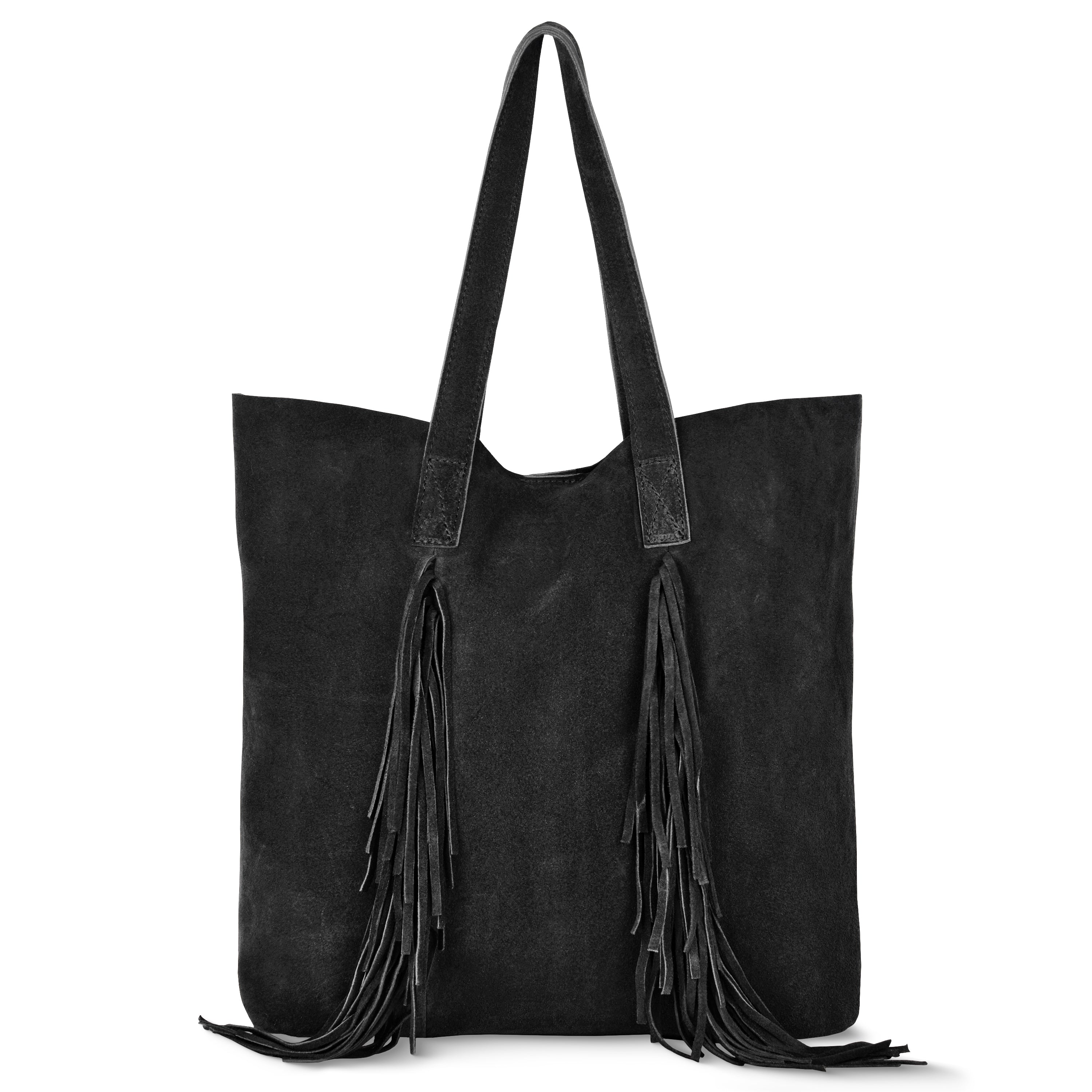 Italian Genuine Suede Fringe Tote Bag in Brown - Bohemian Carryall