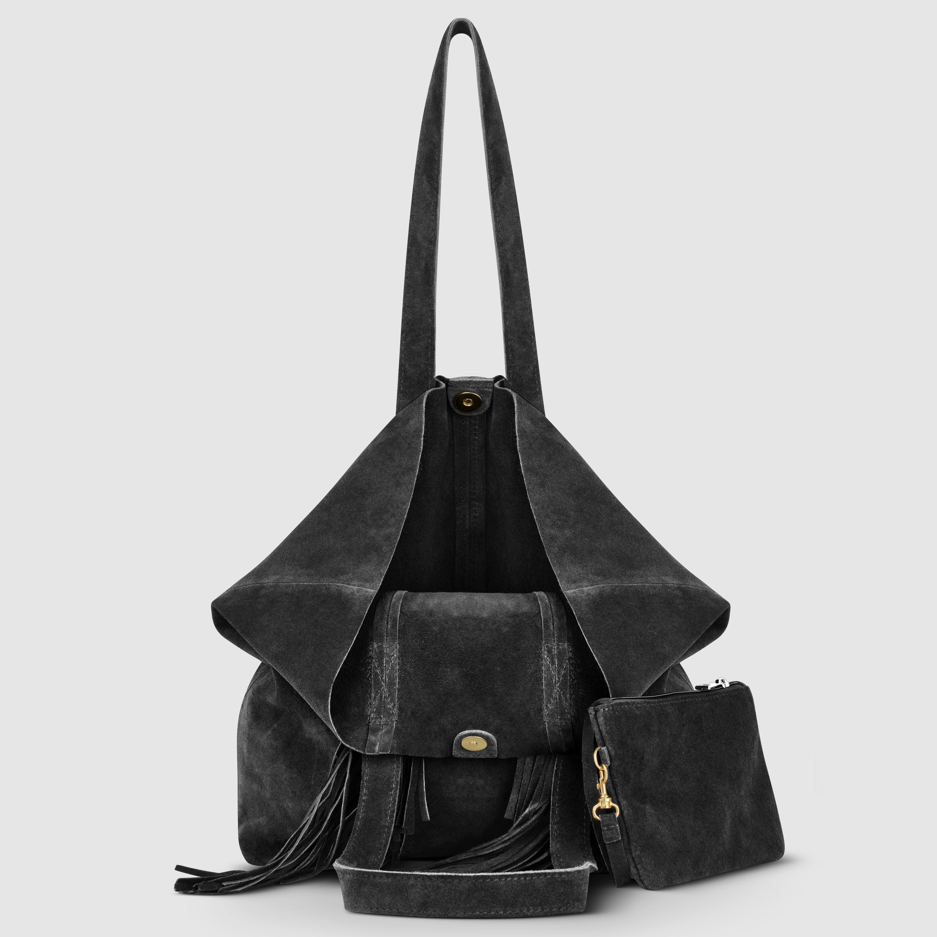 Italian Genuine Suede Fringe Tote Bag in Brown - Bohemian Carryall