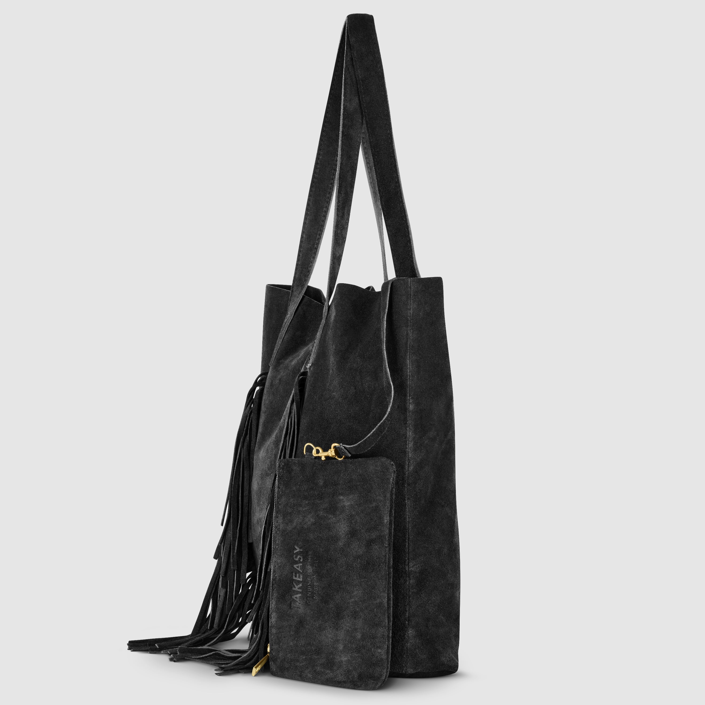 Italian Genuine Suede Fringe Tote Bag in Brown - Bohemian Carryall