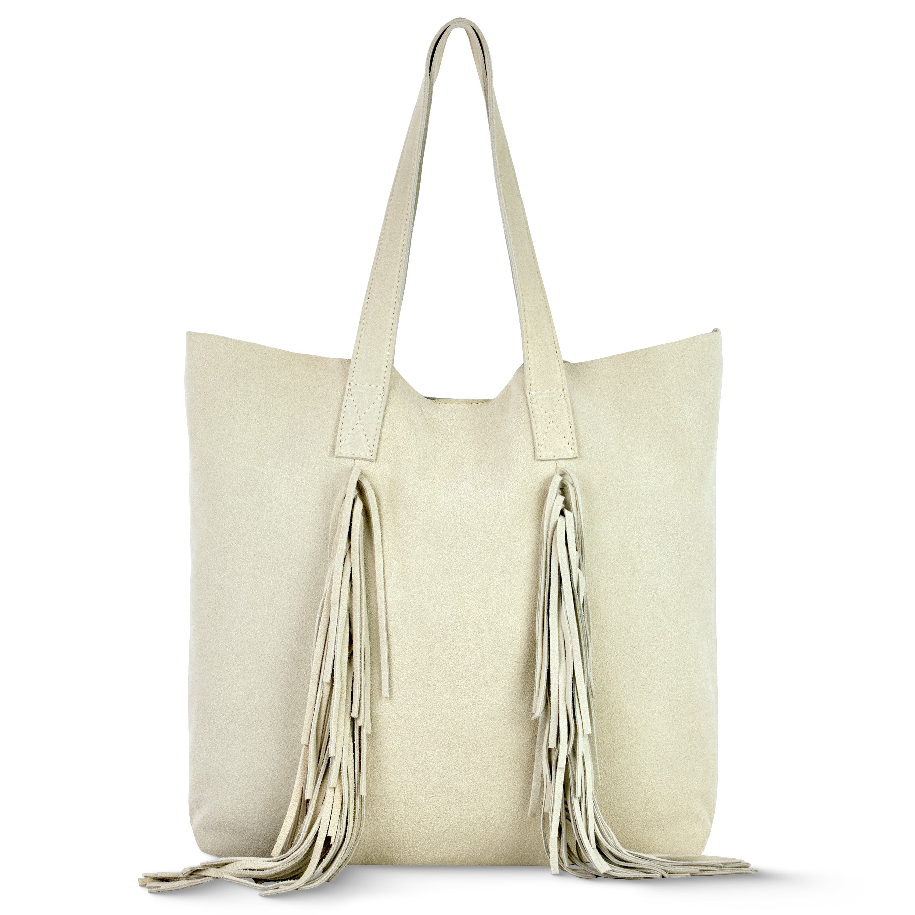 Italian Genuine Suede Fringe Tote Bag in Brown - Bohemian Carryall