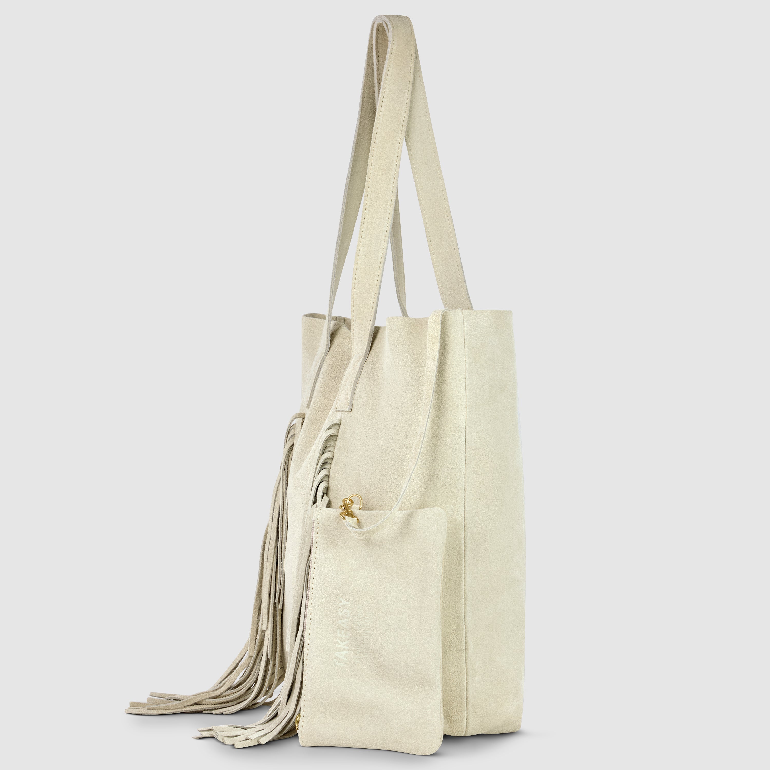 Italian Genuine Suede Fringe Tote Bag in Brown - Bohemian Carryall