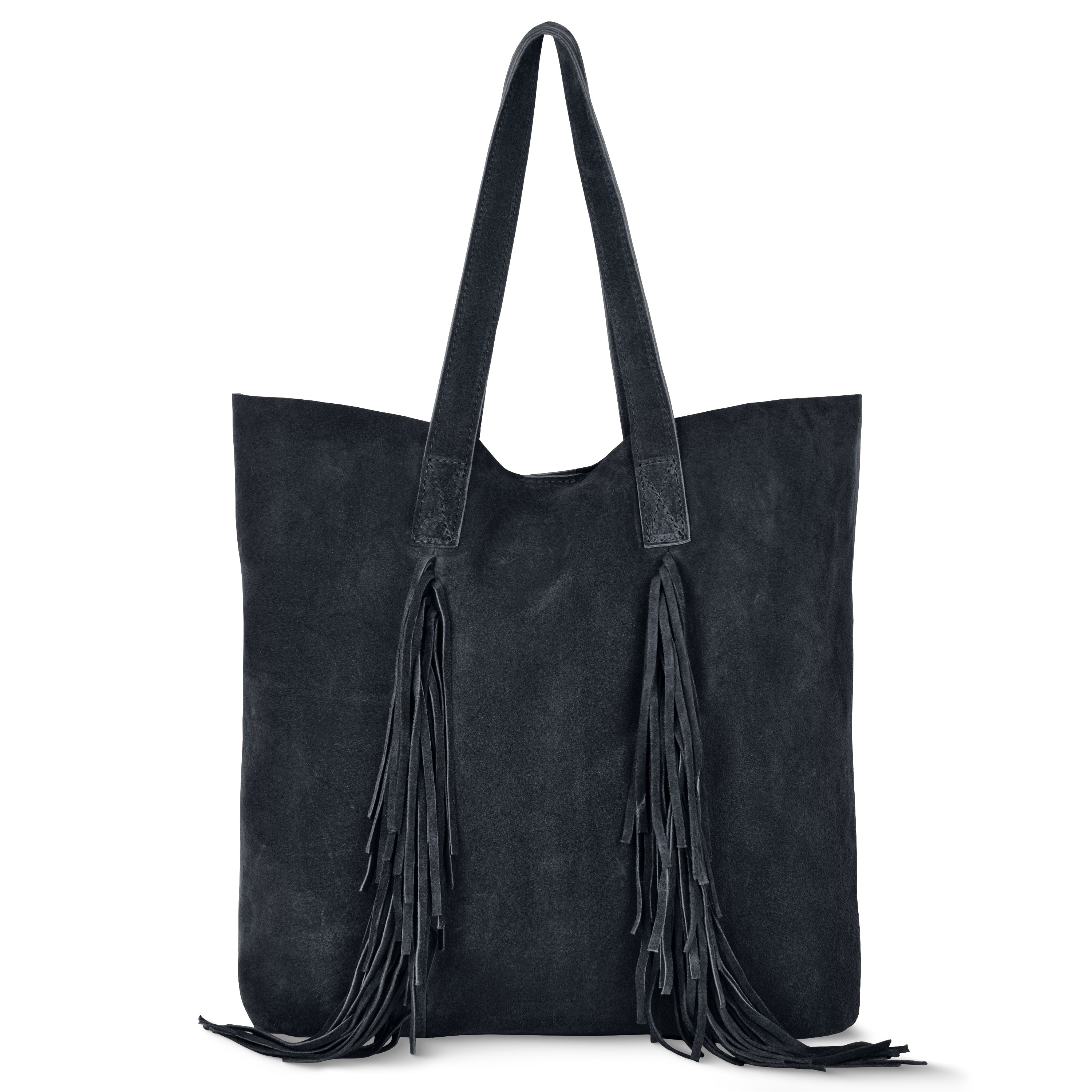 Italian Genuine Suede Fringe Tote Bag in Brown - Bohemian Carryall