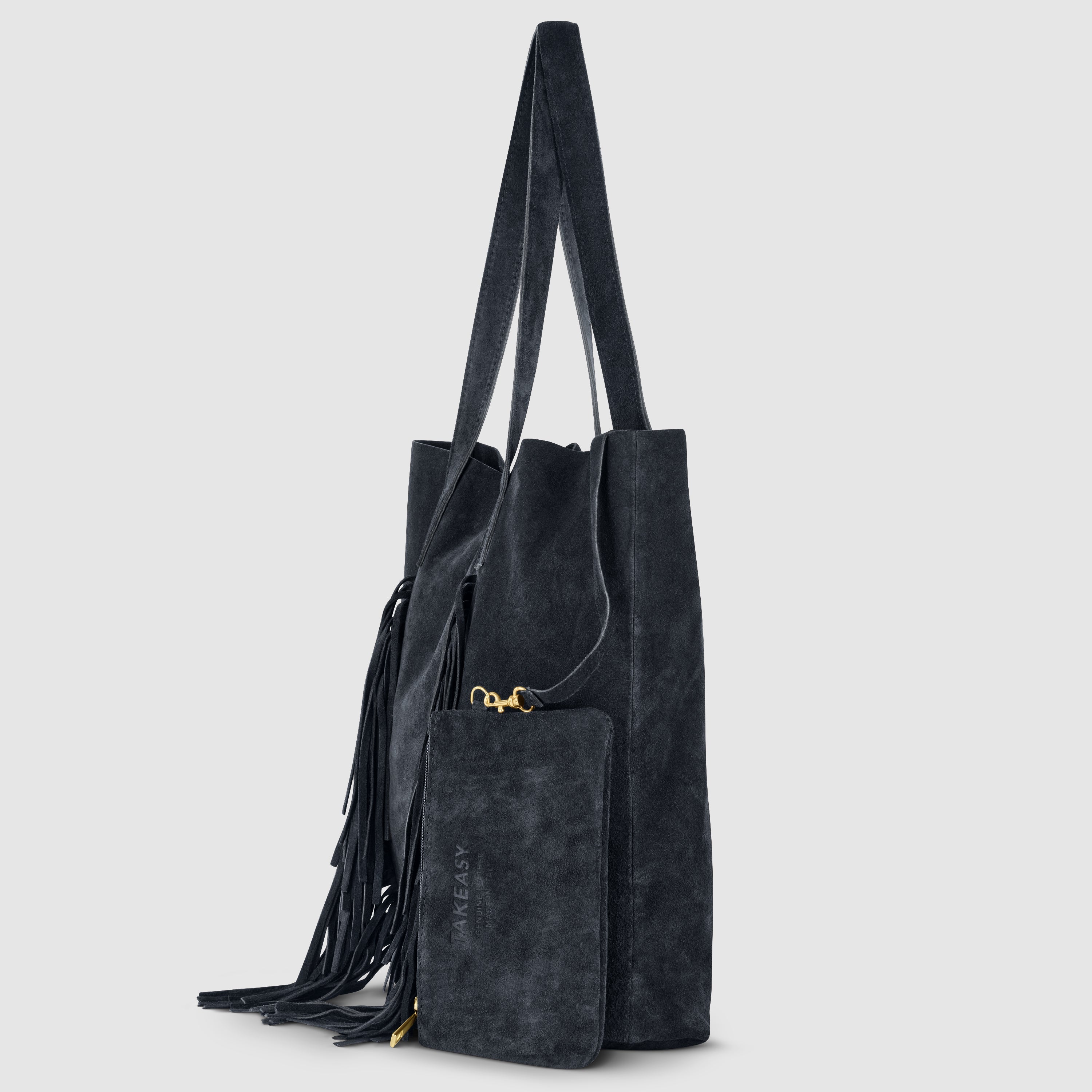 Italian Genuine Suede Fringe Tote Bag in Brown - Bohemian Carryall