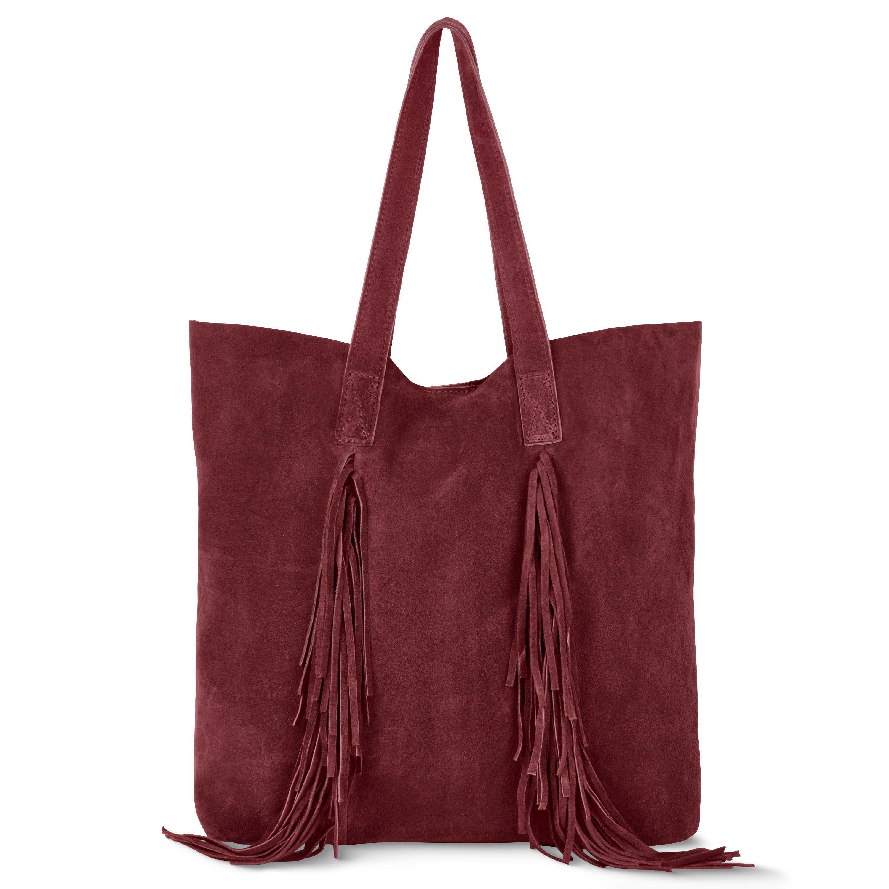 Italian Genuine Suede Fringe Tote Bag in Brown - Bohemian Carryall