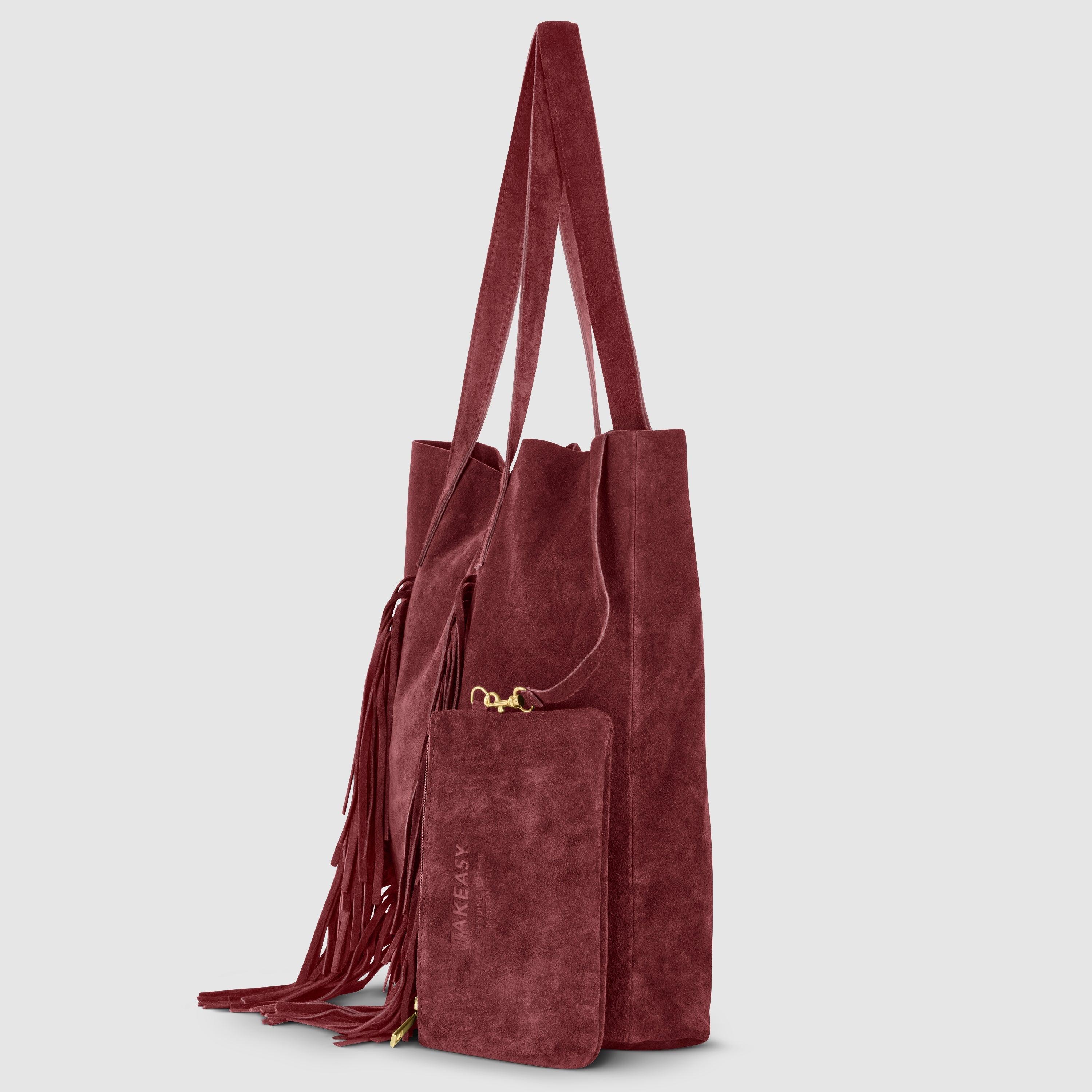 Italian Genuine Suede Fringe Tote Bag in Brown - Bohemian Carryall