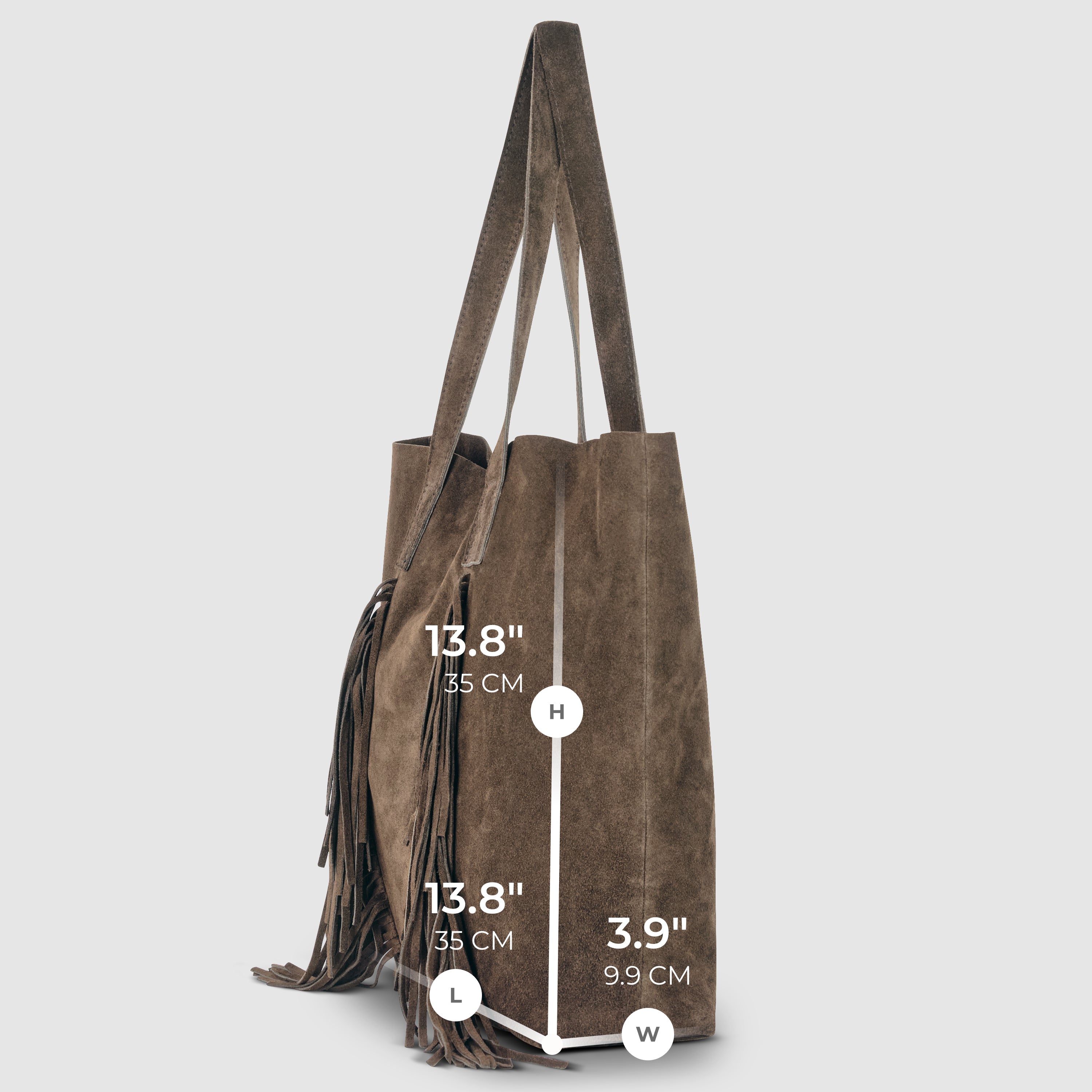 Italian Genuine Suede Fringe Tote Bag in Brown - Bohemian Carryall