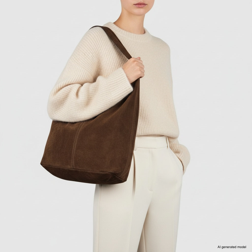 Italian Genuine Suede Hobo Bag – Slouchy Shoulder Purse
