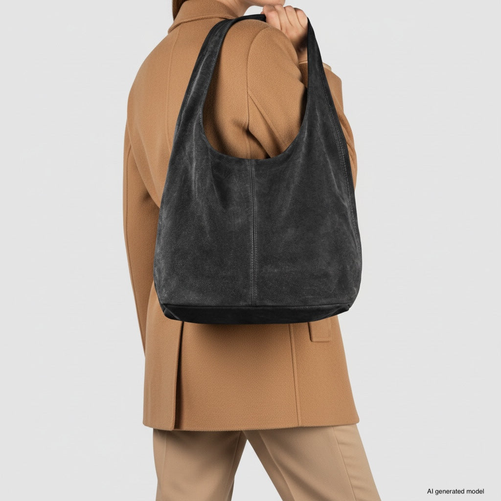 Italian Genuine Suede Hobo Bag – Slouchy Shoulder Purse