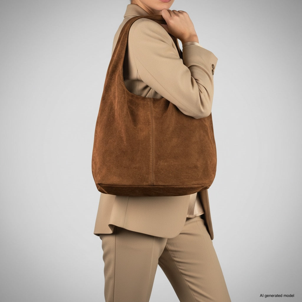 Italian Genuine Suede Hobo Bag – Slouchy Shoulder Purse