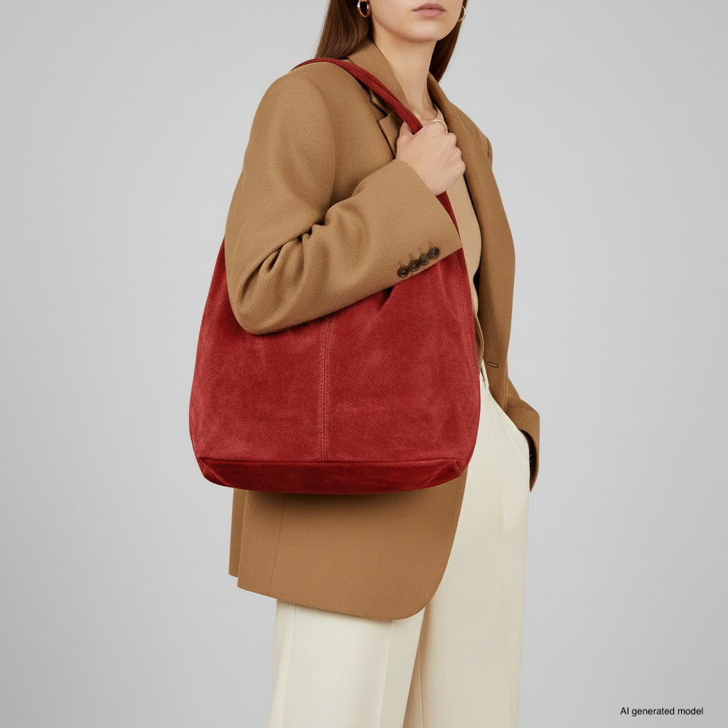 Italian Genuine Suede Hobo Bag – Slouchy Shoulder Purse