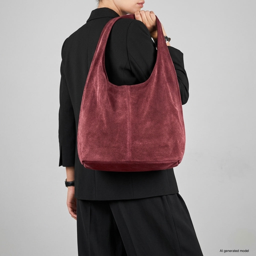 Italian Genuine Suede Hobo Bag – Slouchy Shoulder Purse