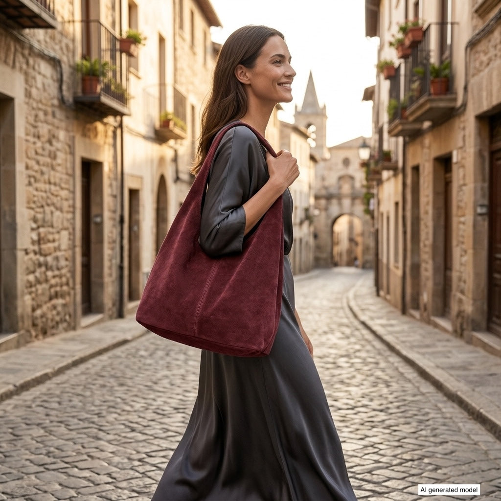 Italian Genuine Suede Hobo Bag – Slouchy Shoulder Purse
