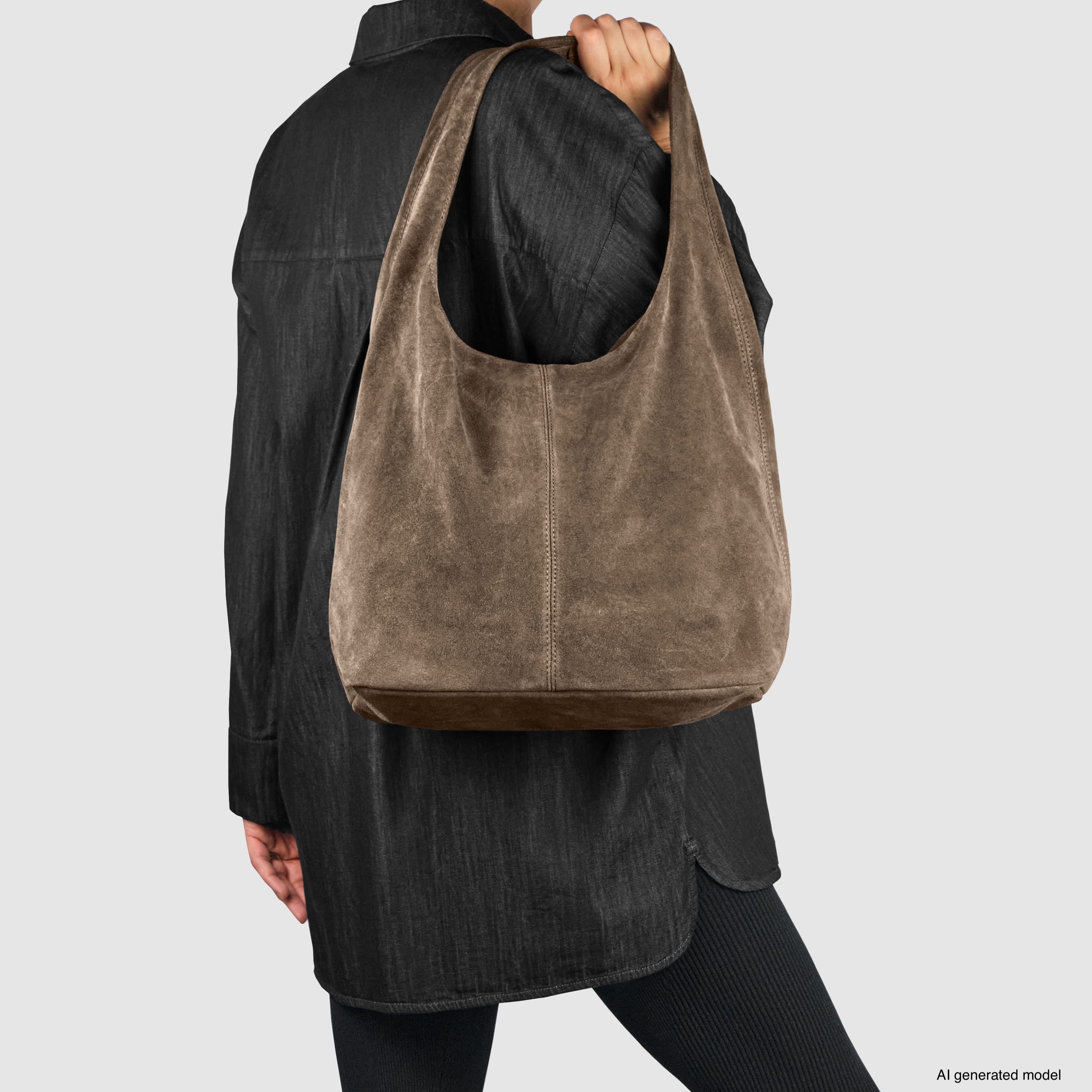 Italian Genuine Suede Hobo Bag – Slouchy Shoulder Purse
