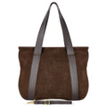 Italian genuine suede leather tote bag with long top handles and adjustable strap