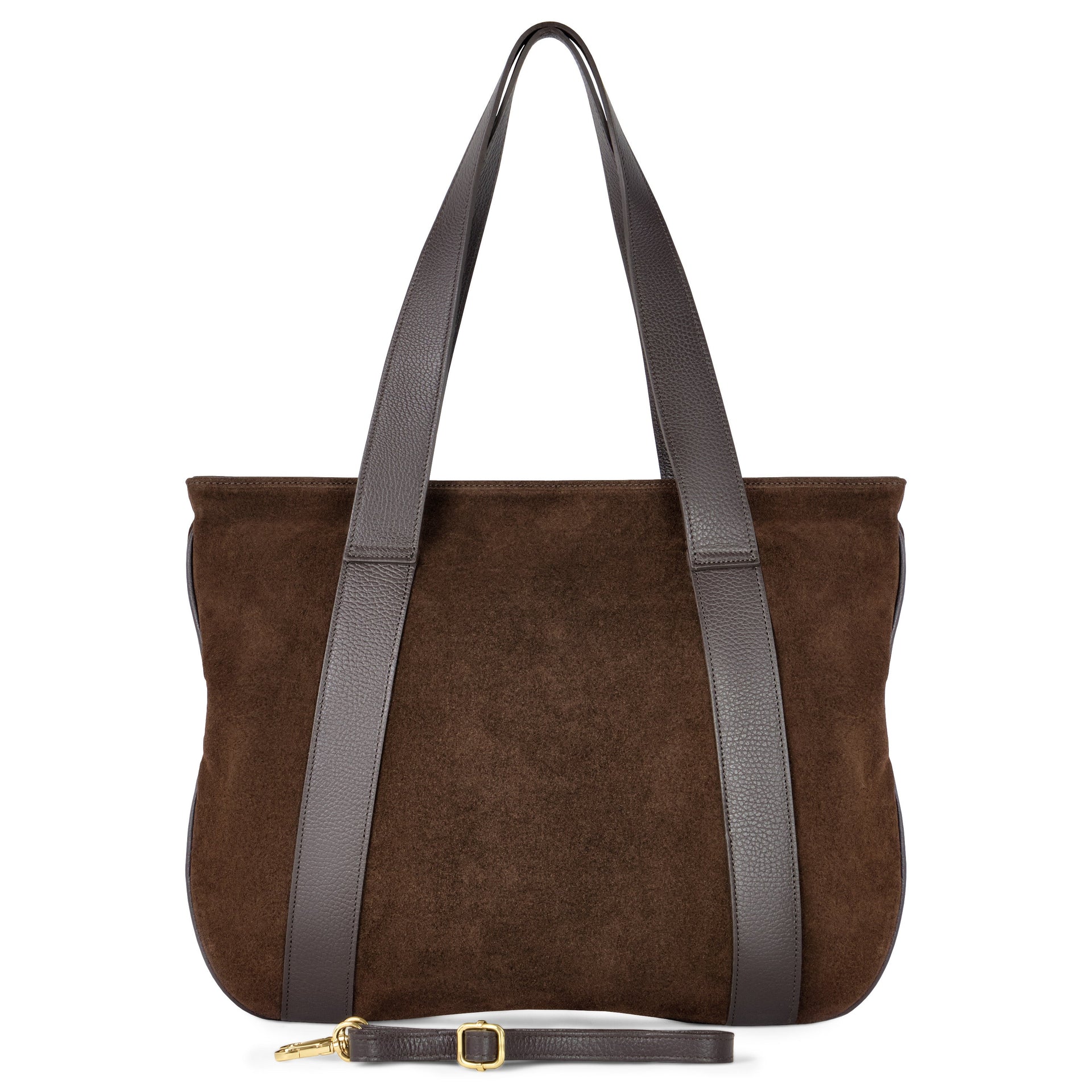 Italian genuine suede leather tote bag with long top handles and adjustable strap