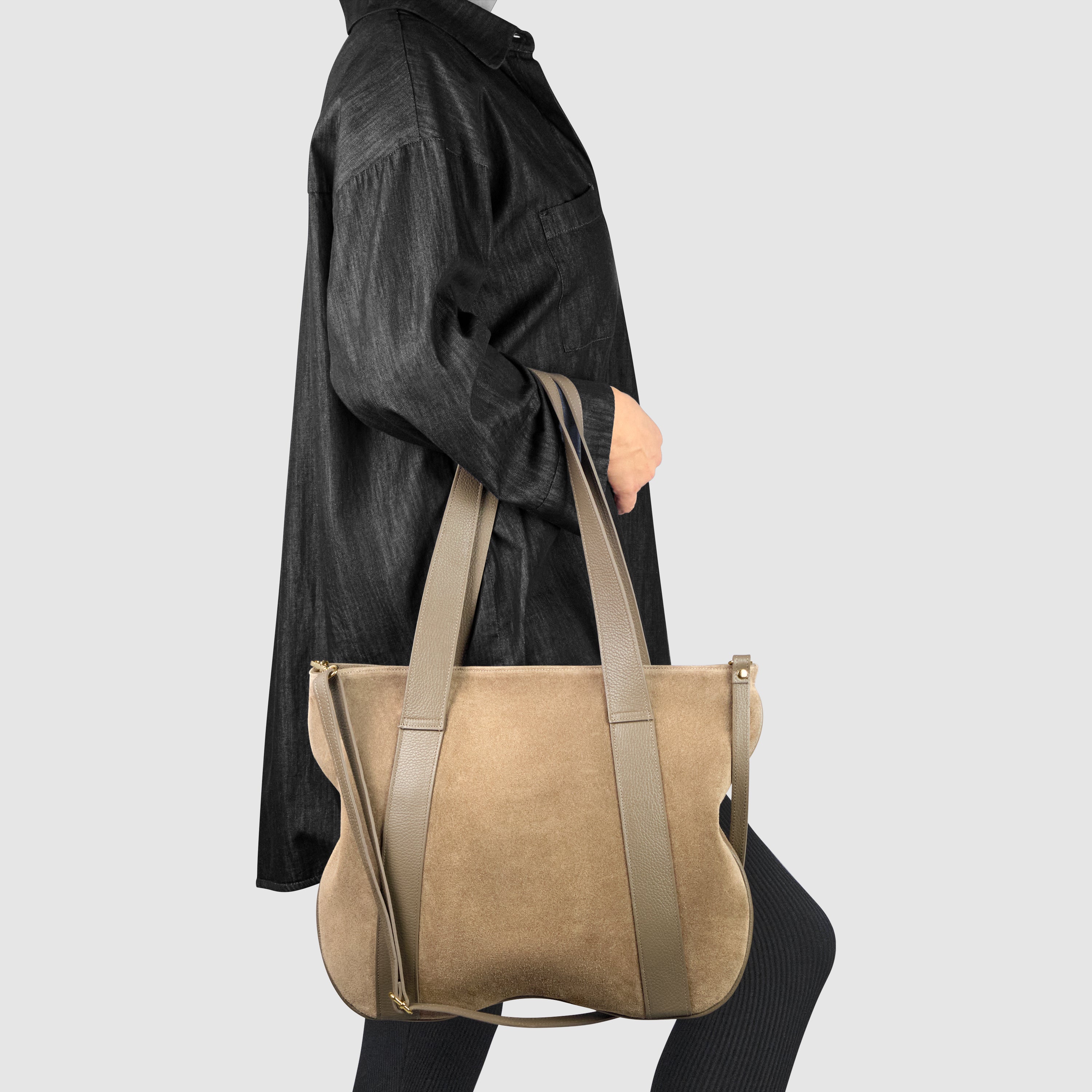 Italian Genuine Suede Leather Everyday Tote Bag