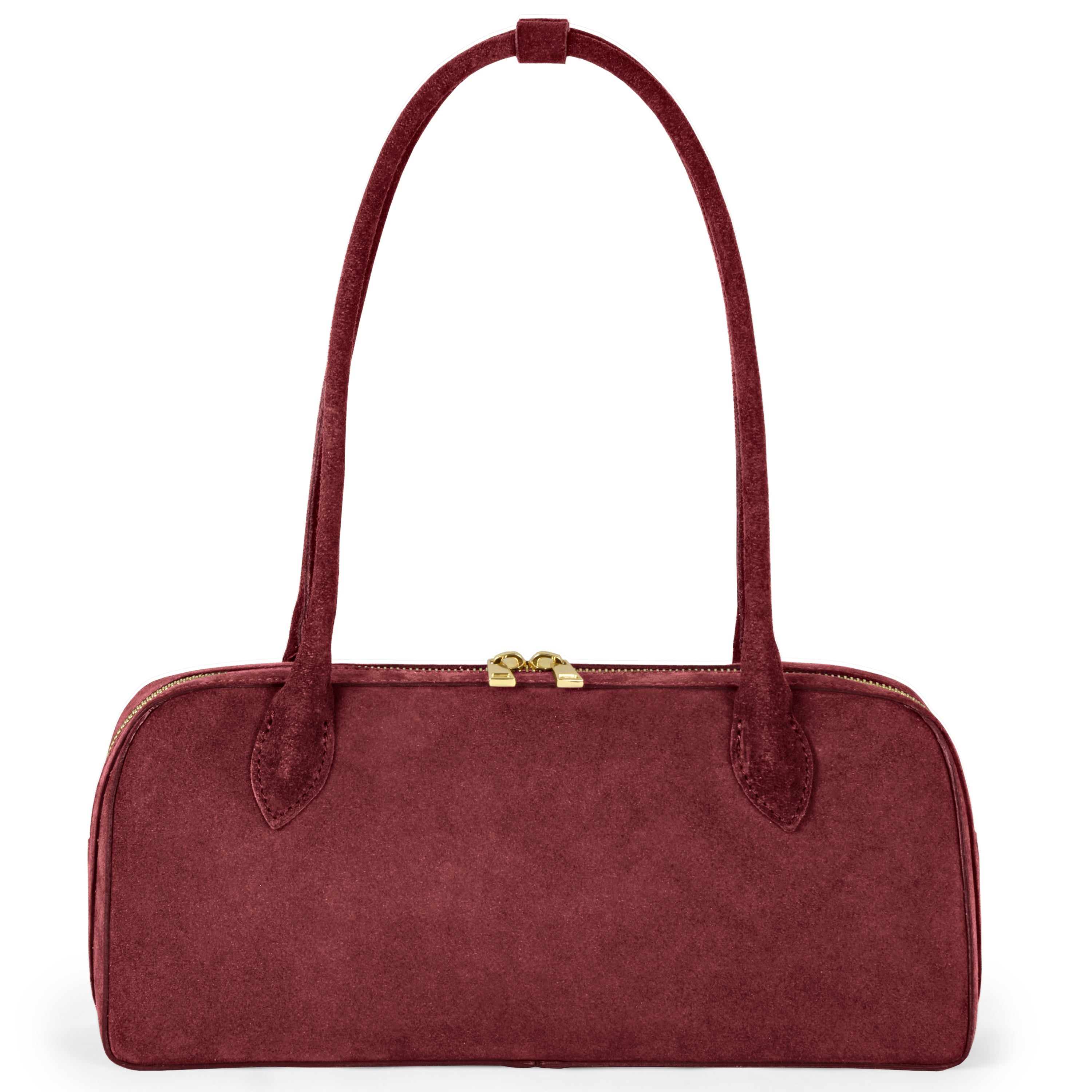 Italian Genuine Suede Structured Shoulder Bag with Gold Feet