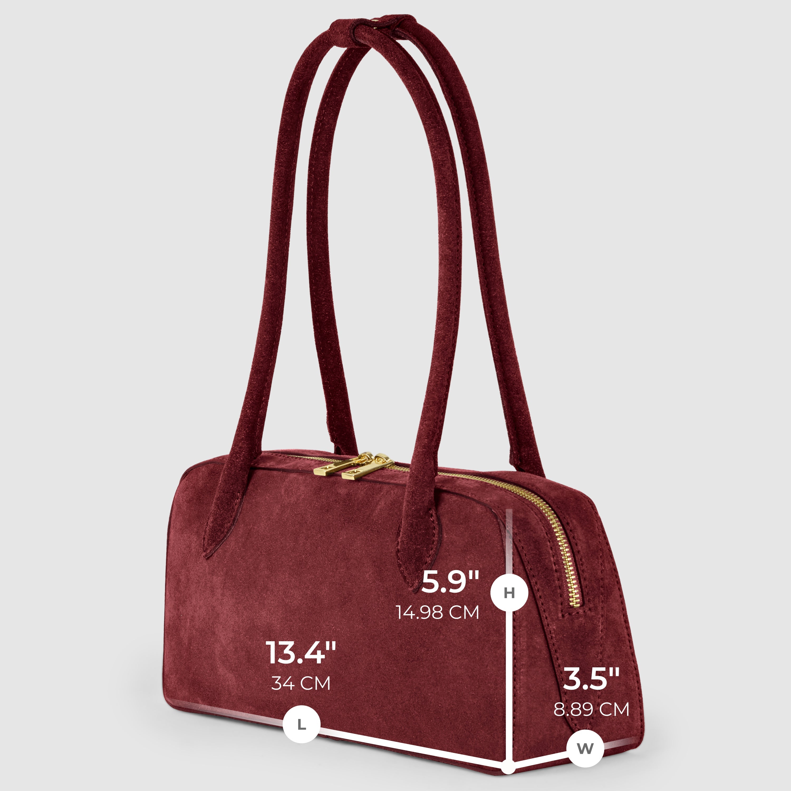 Italian Genuine Suede Structured Shoulder Bag with Gold Feet