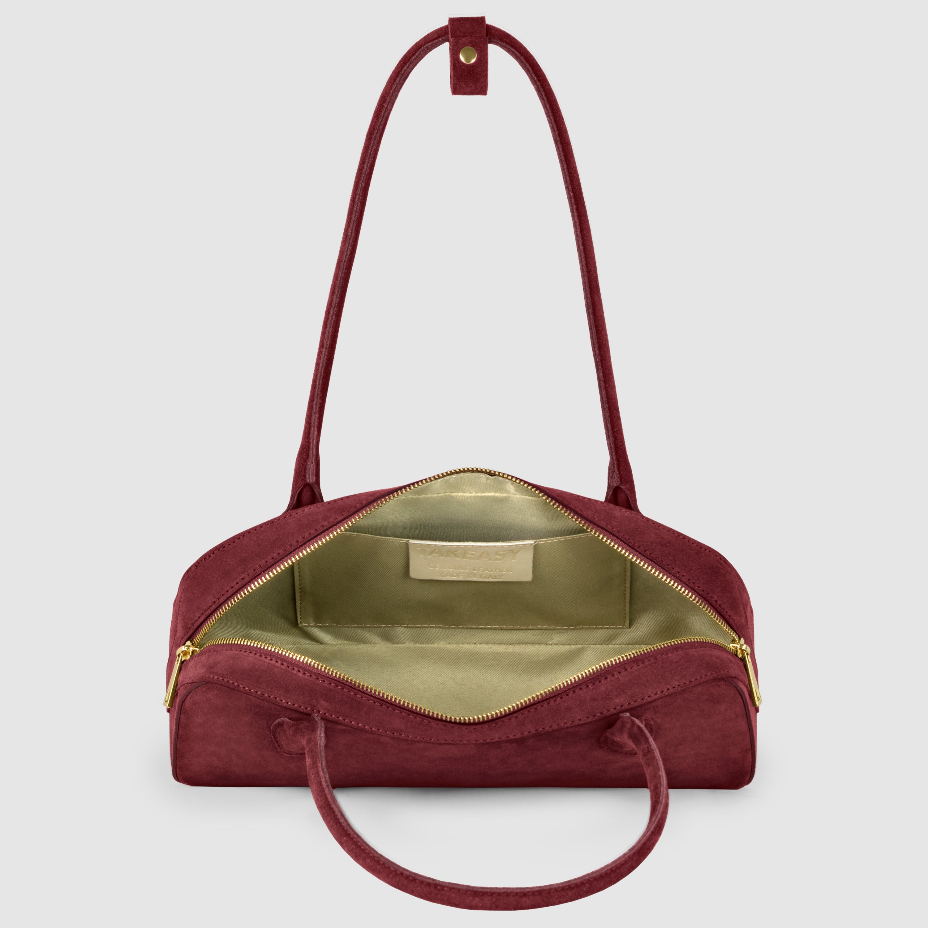 Italian Genuine Suede Structured Shoulder Bag with Gold Feet