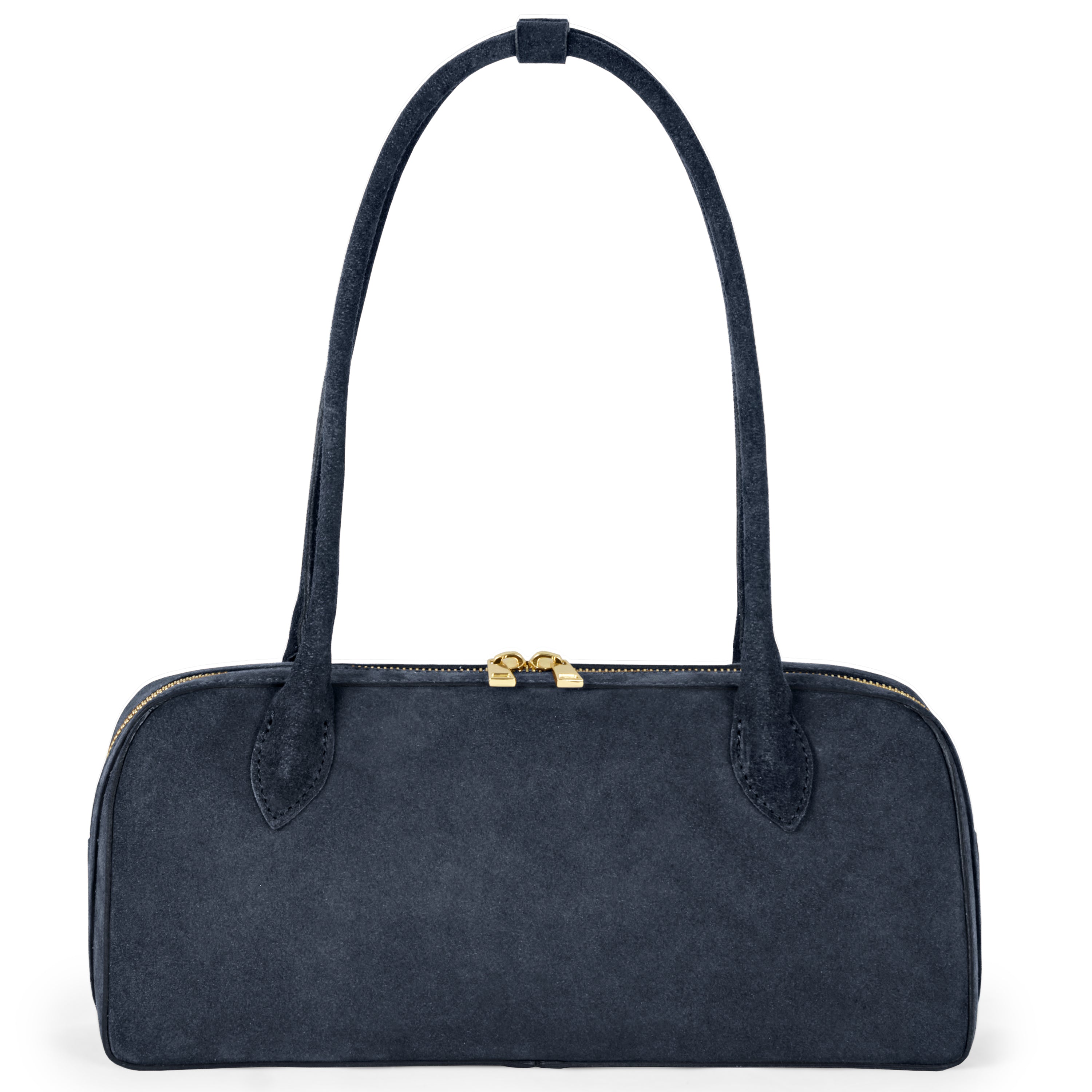 Italian Genuine Suede Structured Shoulder Bag with Gold Feet